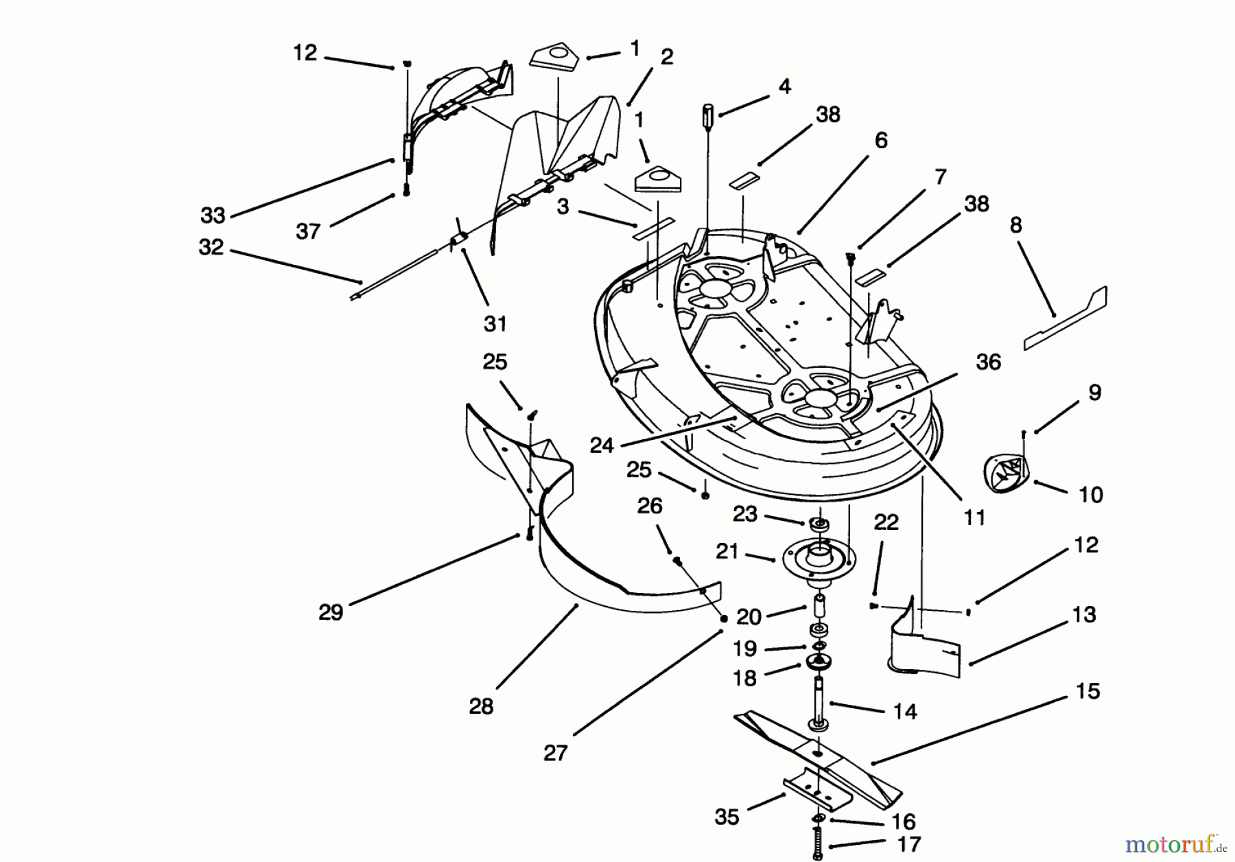 Toro Neu Mowers, Lawn & Garden Tractor Seite 1 71181 (12-38HXL) - Toro 12-38HXL Lawn Tractor, 1993 (3900001-3999999) HOUSING & SPINDLE ASSEMBLY (38