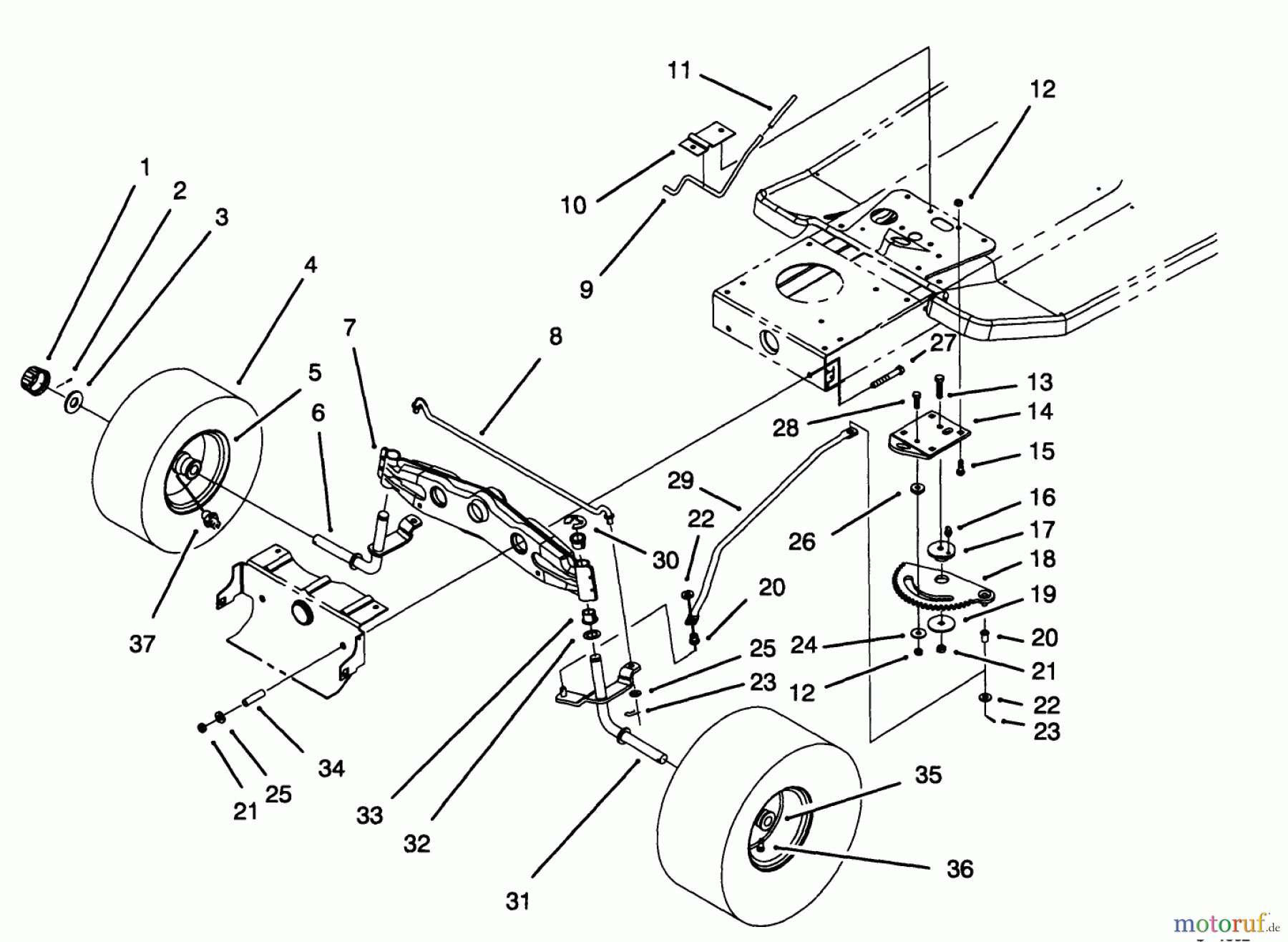 Toro Neu Mowers, Lawn & Garden Tractor Seite 1 71182 (12-32XL) - Toro 12-32XL Lawn Tractor, 1994 (4900001-4999999) FRONT AXLE ASSEMBLY