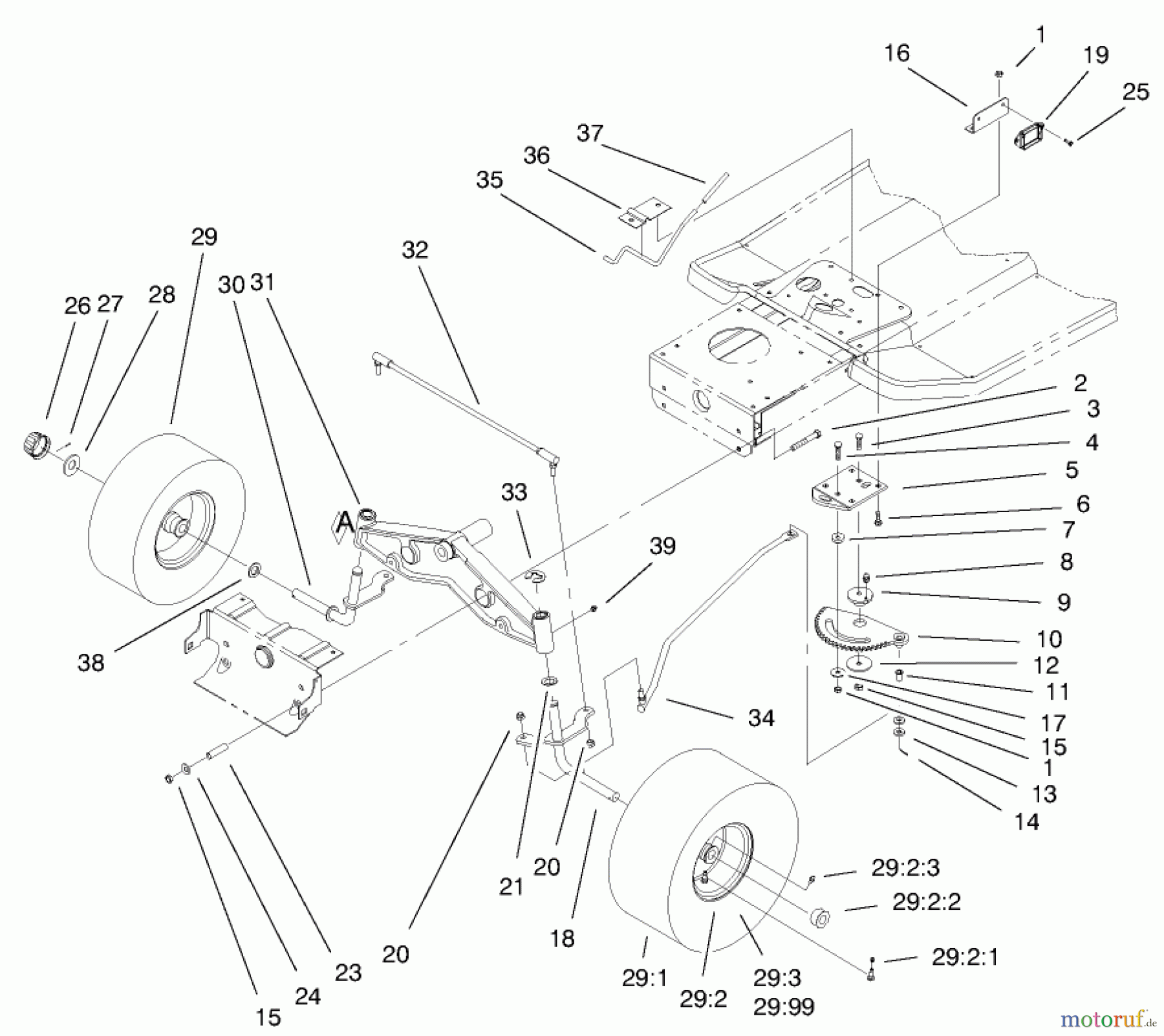  Toro Neu Mowers, Lawn & Garden Tractor Seite 1 71197 (17-44HXL) - Toro 17-44HXL Lawn Tractor, 1999 (9900001-9999999) STEERING COMPONENTS ASSEMBLY