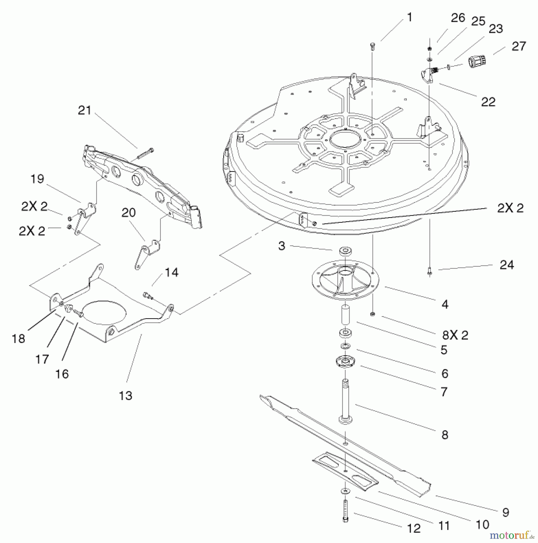  Toro Neu Mowers, Lawn & Garden Tractor Seite 1 71199 (12-32XL) - Toro 12-32XL Lawn Tractor, 2003 (230000001-230999999) 32IN DECK AND BAFFLE ASSEMBLY