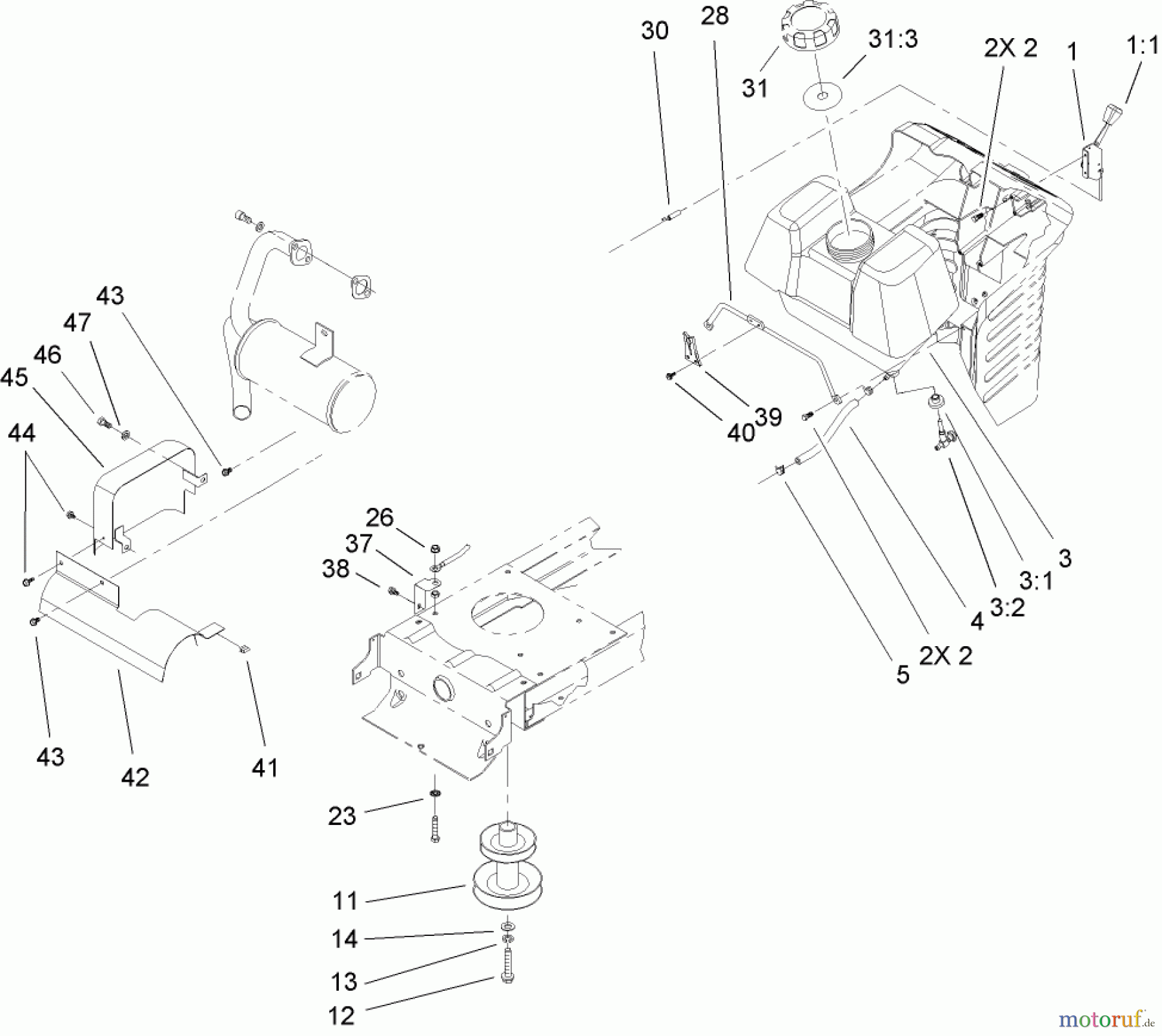  Toro Neu Mowers, Lawn & Garden Tractor Seite 1 71199 (12-32XL) - Toro 12-32XL Lawn Tractor, 2004 (240000001-240999999) ENGINE SYSTEM COMPONENT ASSEMBLY