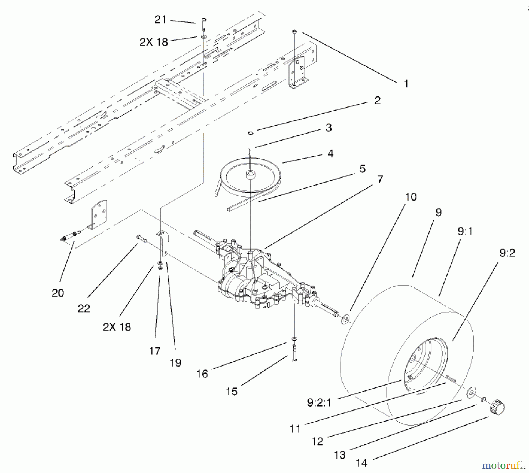  Toro Neu Mowers, Lawn & Garden Tractor Seite 1 71209 (13-32XLE) - Toro 13-32XLE Lawn Tractor, 2002 (220010001-220999999) 5 SPEED TRANSAXLE ASSEMBLY