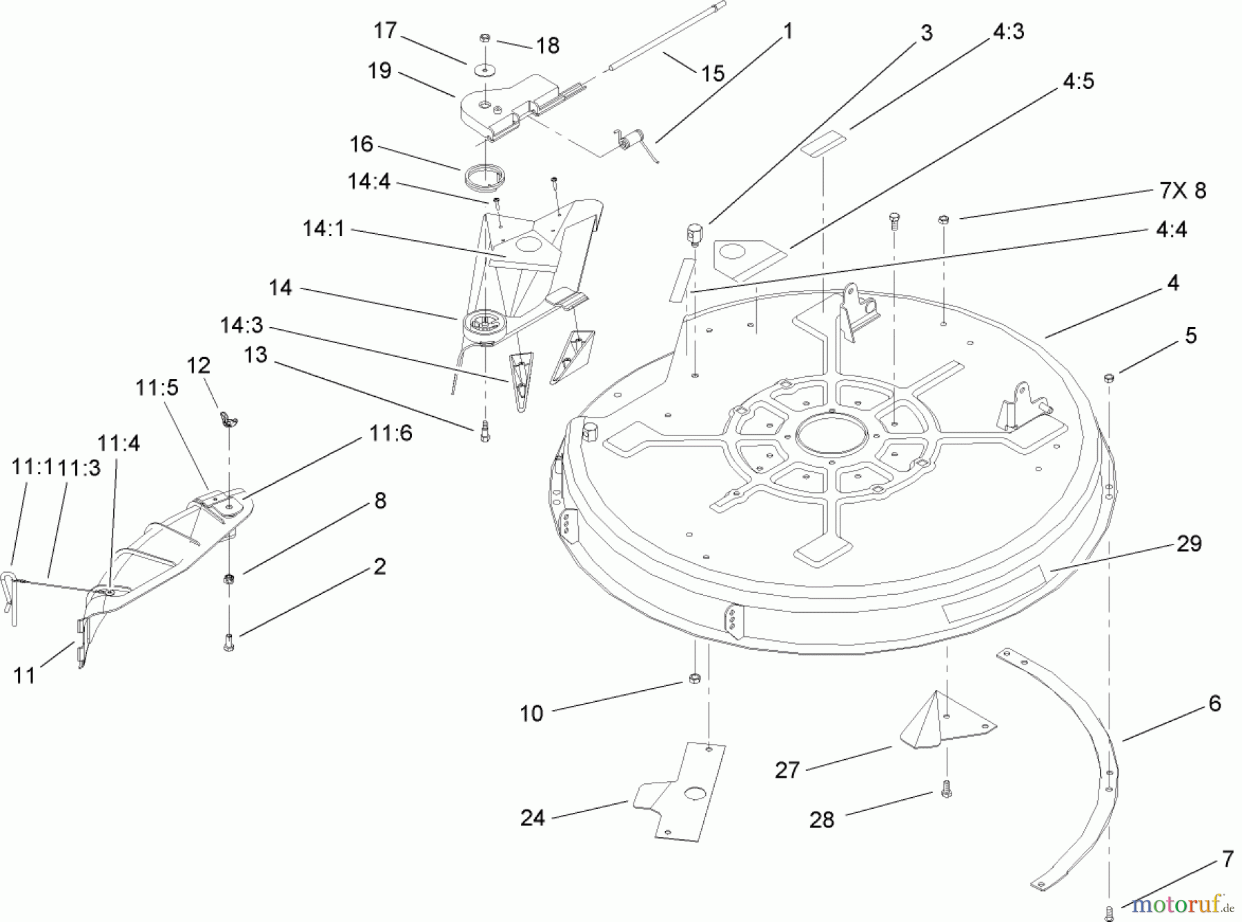  Toro Neu Mowers, Lawn & Garden Tractor Seite 1 71209 (XL 320) - Toro XL 320 Lawn Tractor, 2005 (250005001-250999999) 32 INCH DECK COMPONENT ASSEMBLY #1