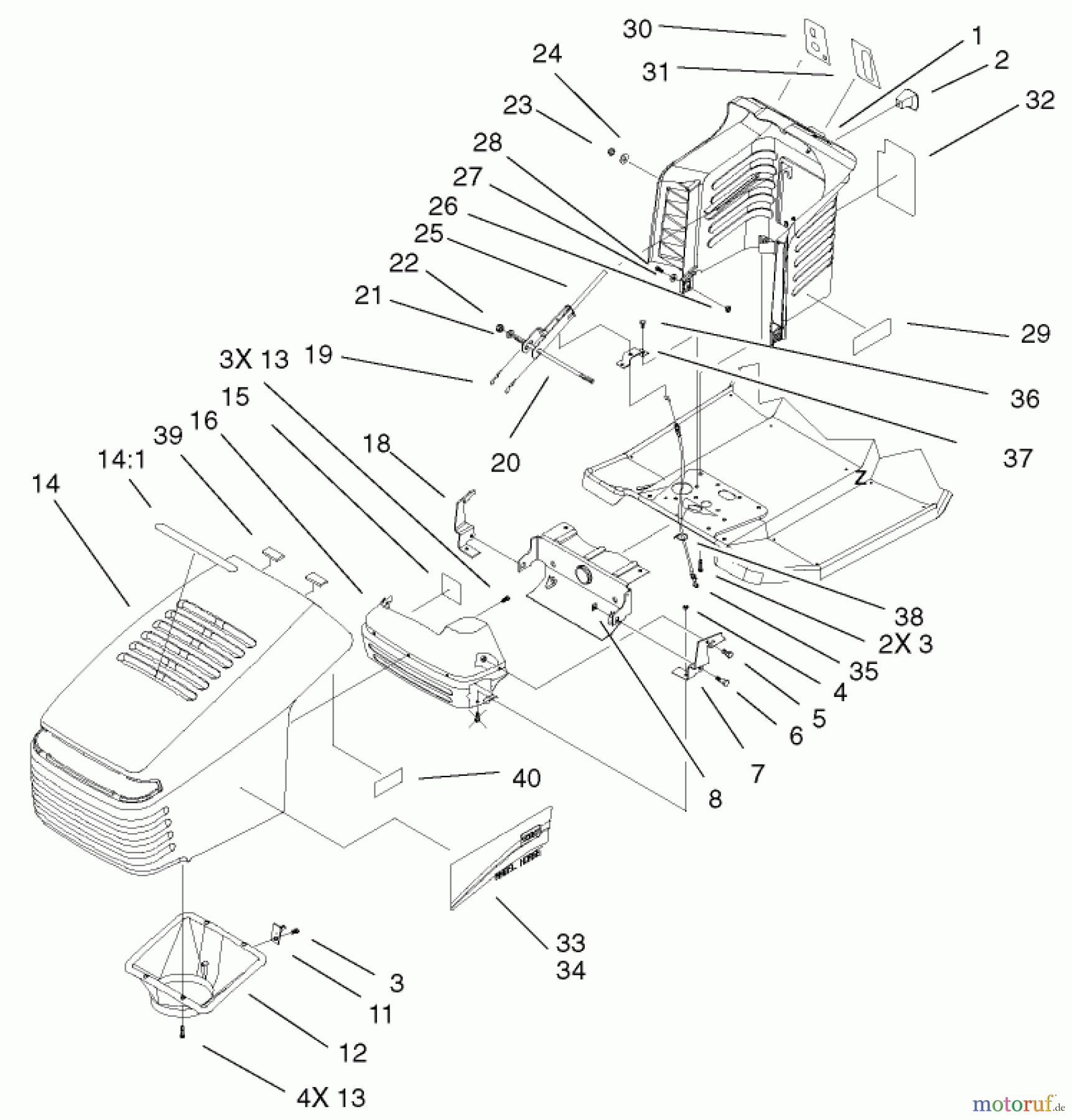  Toro Neu Mowers, Lawn & Garden Tractor Seite 1 71226 (16-38XLE) - Toro 16-38XLE Lawn Tractor, 2001 (210000001-210999999) HOOD & TOWER ASSEMBLY