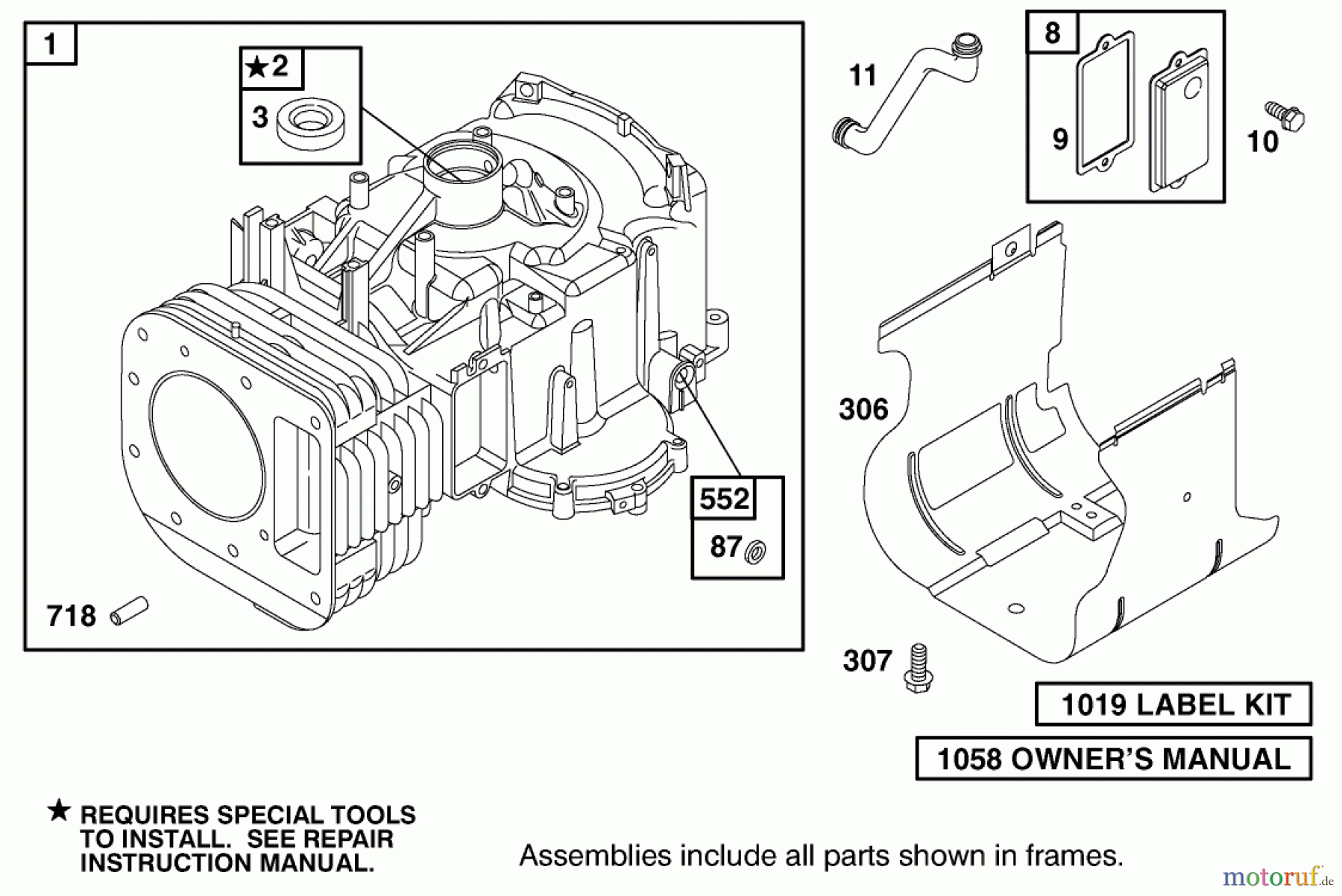  Toro Neu Mowers, Lawn & Garden Tractor Seite 1 71228 (17-44HXL) - Toro 17-44HXL Lawn Tractor, 2002 (220000001-220010000) CYLINDER ASSEMBLY ENGINE BRIGGS AND STRATTON MODEL 312777-0128-E1