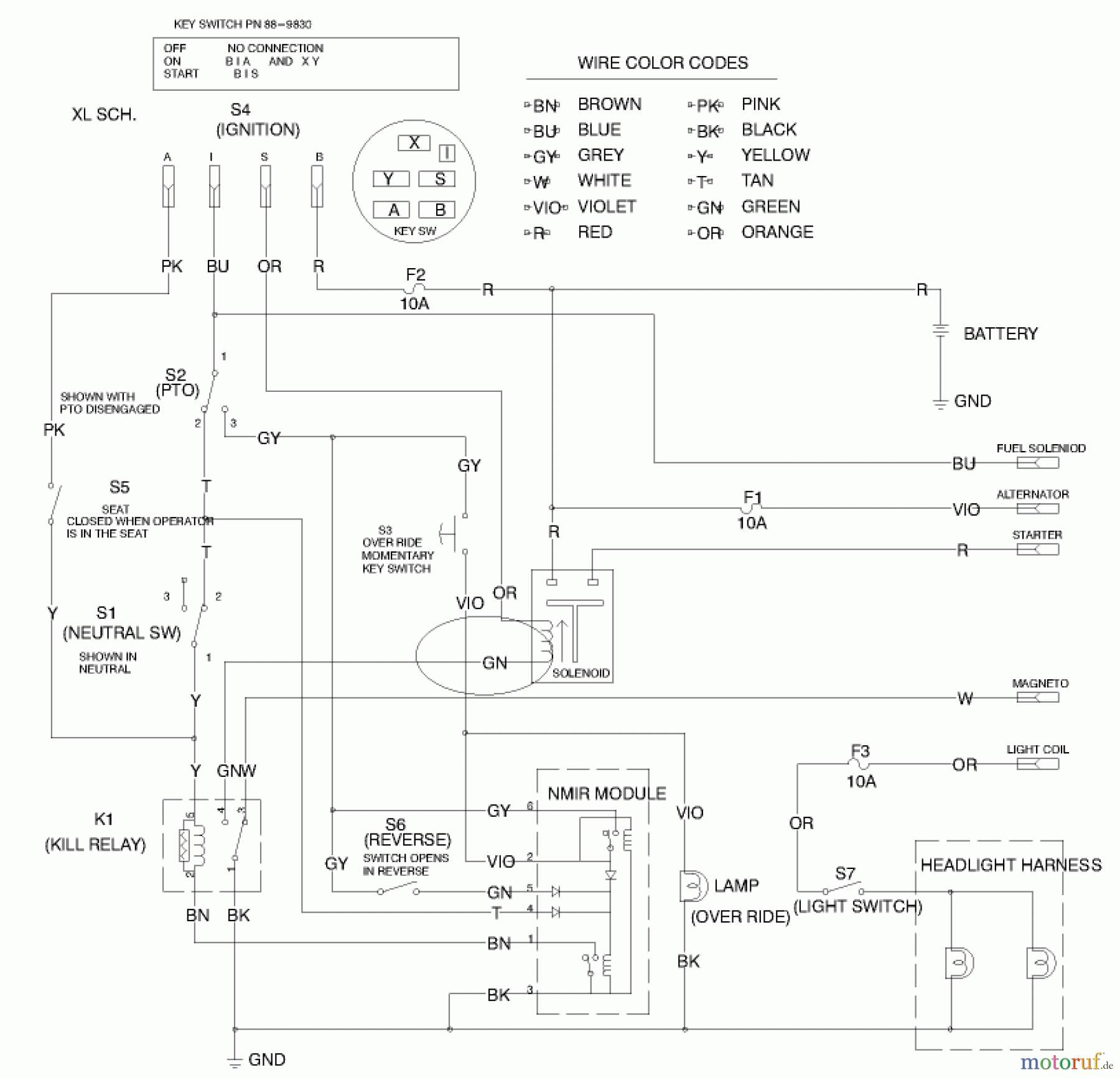  Toro Neu Mowers, Lawn & Garden Tractor Seite 1 71240 (15-38HXL) - Toro 15-38HXL Lawn Tractor, 1999 (9900001-9999999) WIRING SCHEMATIC