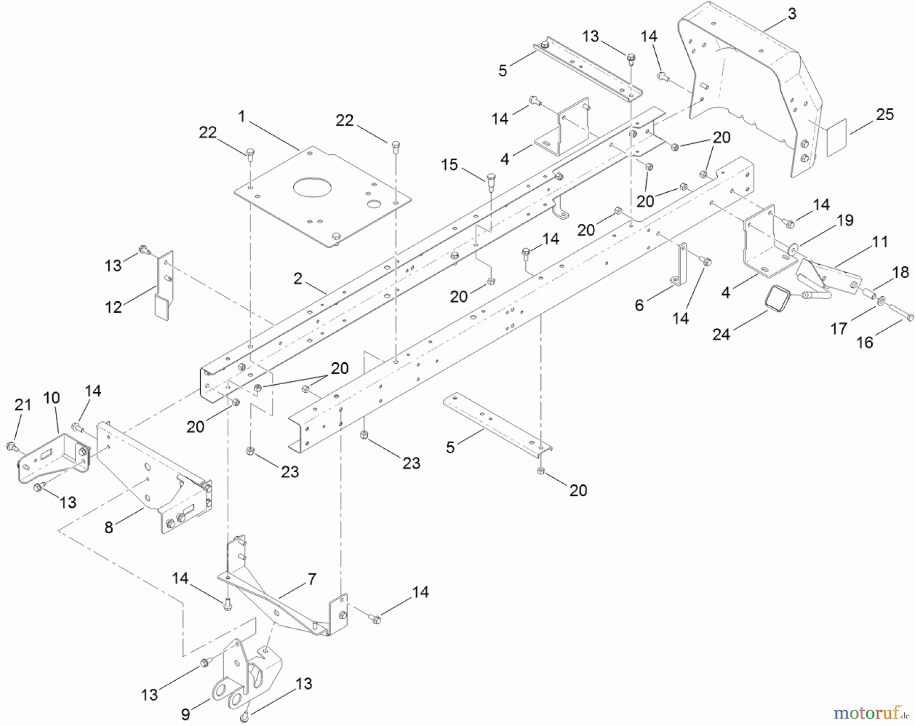 Toro Neu Mowers, Lawn & Garden Tractor Seite 1 71254 (XLS 380) - Toro XLS 380 Lawn Tractor, 2012 (SN 312000001-312999999) FRAME ASSEMBLY
