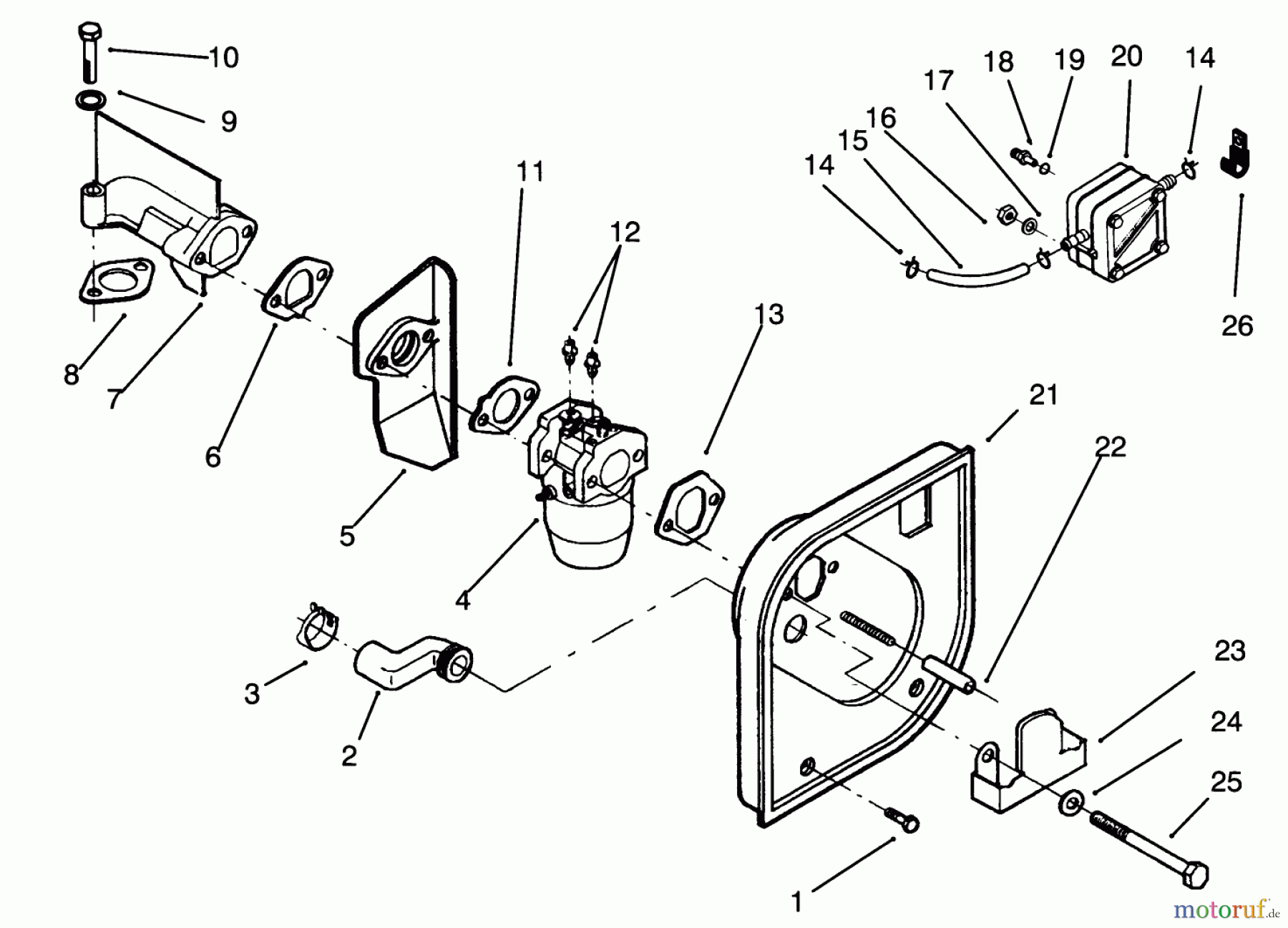  Toro Neu Mowers, Lawn & Garden Tractor Seite 1 72040 (244-5) - Toro 244-5 Yard Tractor, 1993 (3900001-3999999) CARBURETOR AND FUEL PUMP