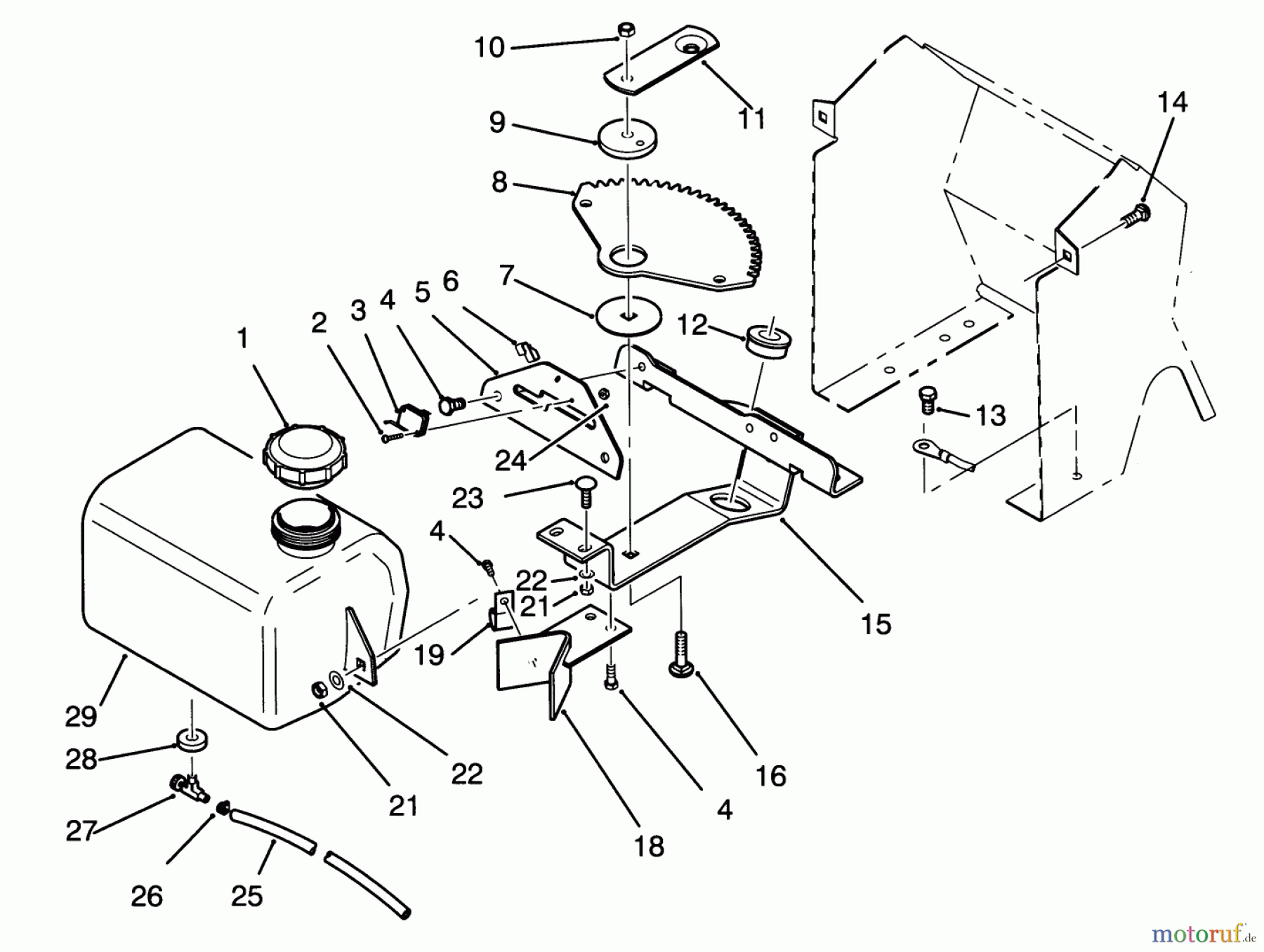  Toro Neu Mowers, Lawn & Garden Tractor Seite 1 72040 (244-5) - Toro 244-5 Yard Tractor, 1993 (3900001-3999999) FUEL TANK AND STEERING BRACKET ASSEMBLY