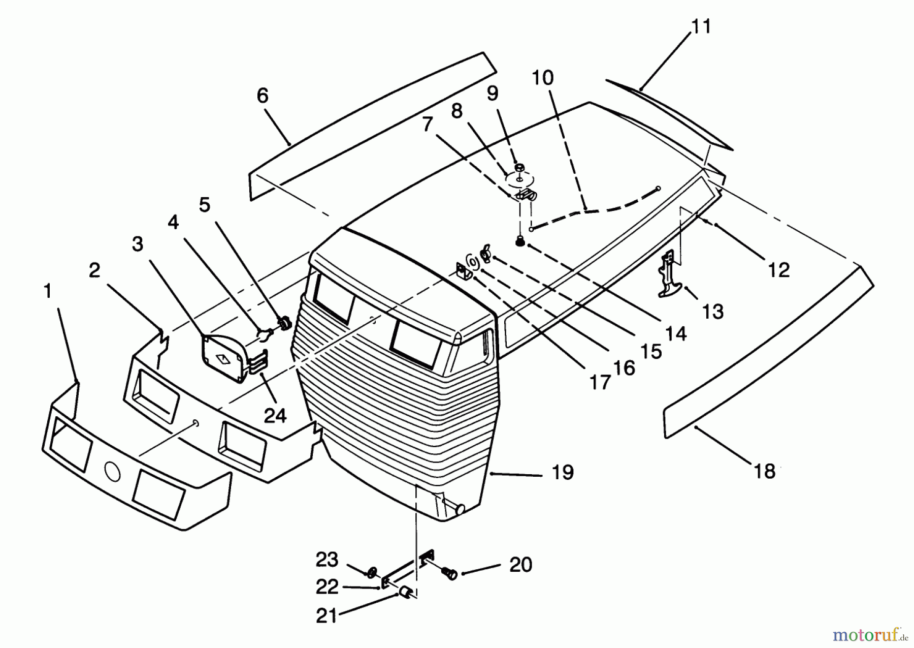  Toro Neu Mowers, Lawn & Garden Tractor Seite 1 72040 (244-5) - Toro 244-5 Yard Tractor, 1993 (3900001-3999999) HOOD ASSEMBLY