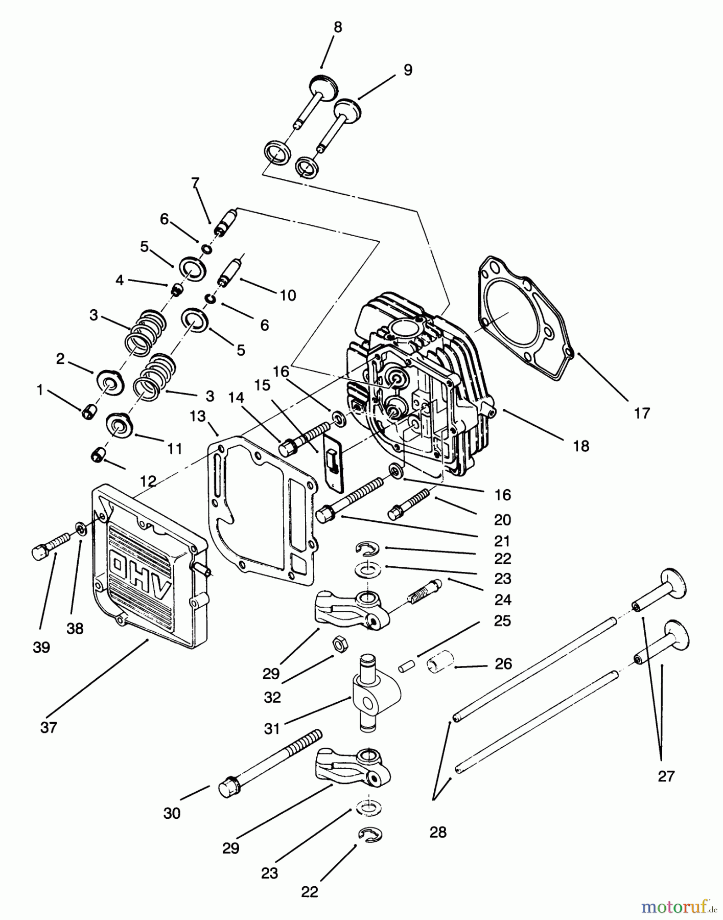 Toro Neu Mowers, Lawn & Garden Tractor Seite 1 72041 (244-H) - Toro 244-H Yard Tractor, 1993 (3900001-3999999) CYLINDER HEAD & VALVES ASSEMBLY