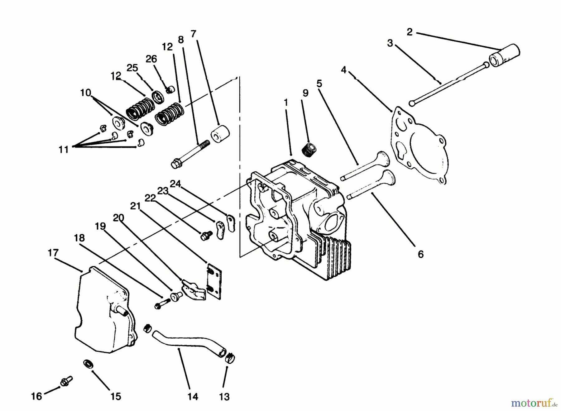 Toro Neu Mowers, Lawn & Garden Tractor Seite 1 72045 (265-6) - Toro 265-6 Yard Tractor, 1996 (6900001-6999999) CYLINDER HEAD/VALVE/BREATHER