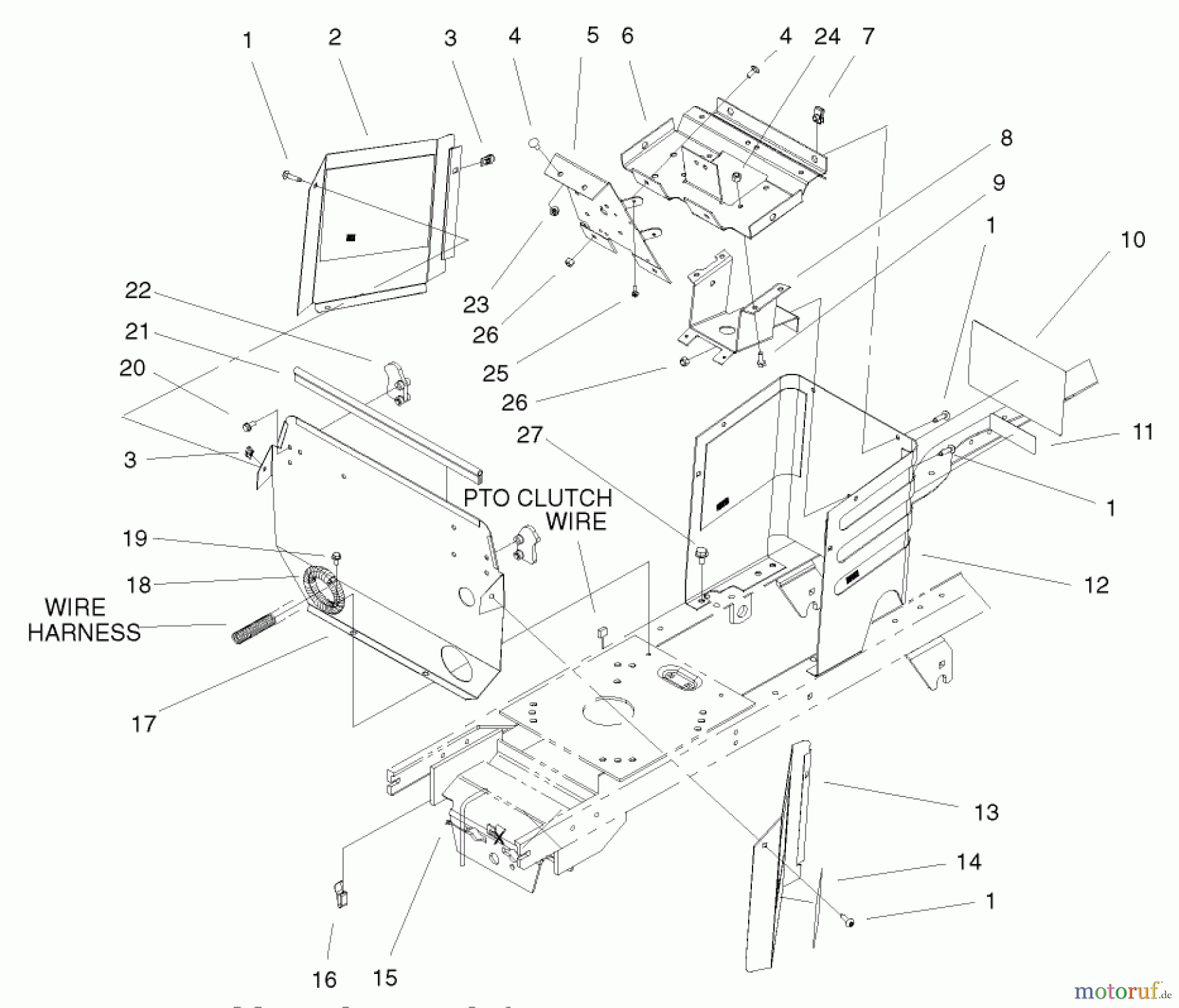  Toro Neu Mowers, Lawn & Garden Tractor Seite 1 72071 (265-H) - Toro 265-H Lawn and Garden Tractor, 2000 (200000001-200999999) HOODSTAND & FIREWALL ASSEMBLY