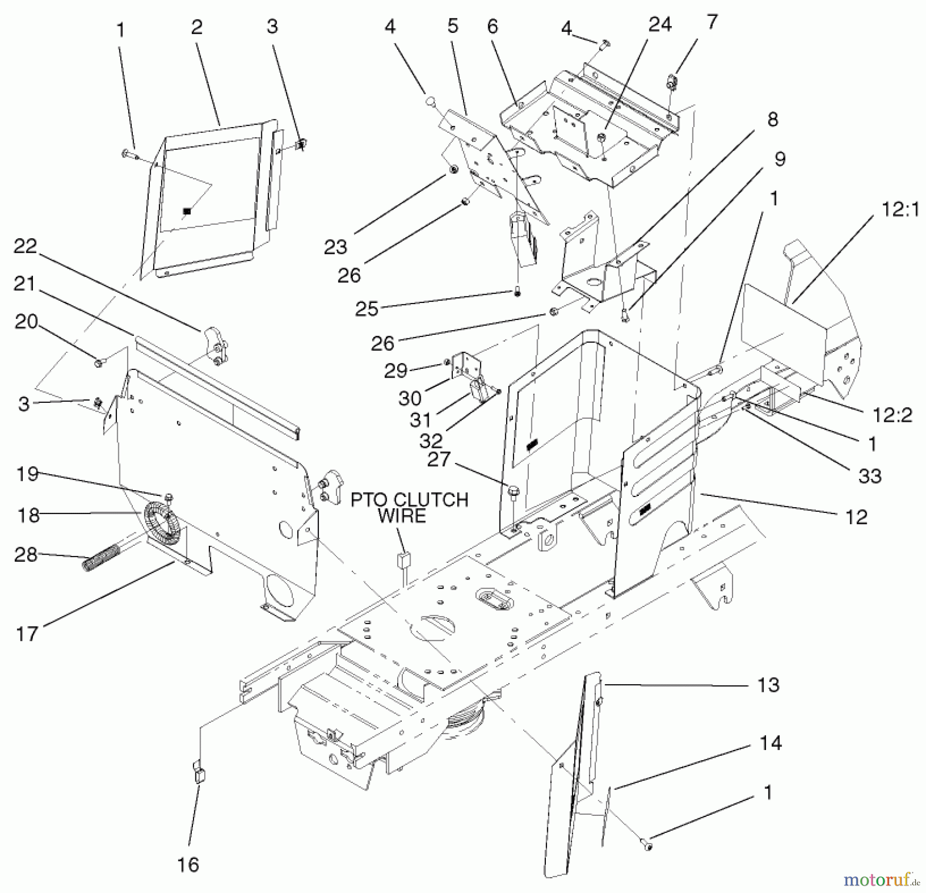 Toro Neu Mowers, Lawn & Garden Tractor Seite 1 72107 (268-HE) - Toro 268-HE Lawn and Garden Tractor, 2002 (220000001-220999999) HOODSTAND AND FIREWALL ASSEMBLY