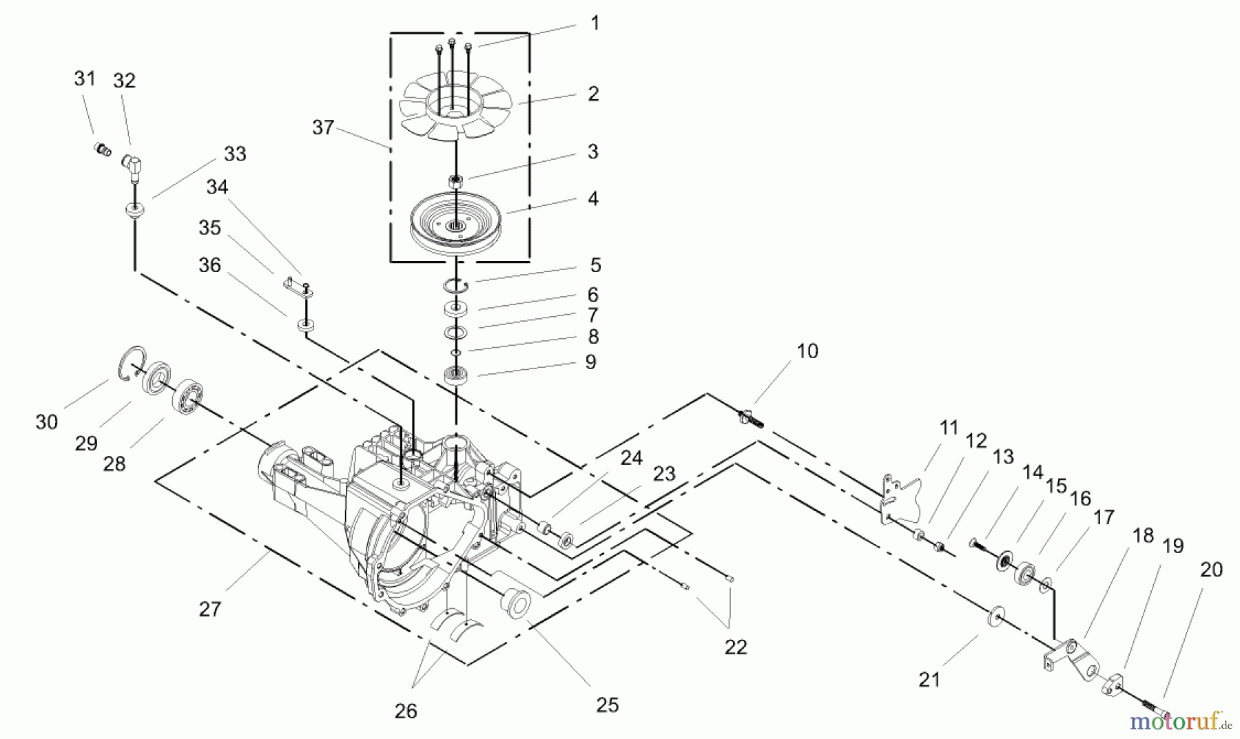  Toro Neu Mowers, Lawn & Garden Tractor Seite 1 72201 (417XT) - Toro 417XT Garden Tractor, 2003 (230000001-230999999) HOUSING AND FAN ASSEMBLY TRANSAXLE ASSEMBLY NO. 104-4310