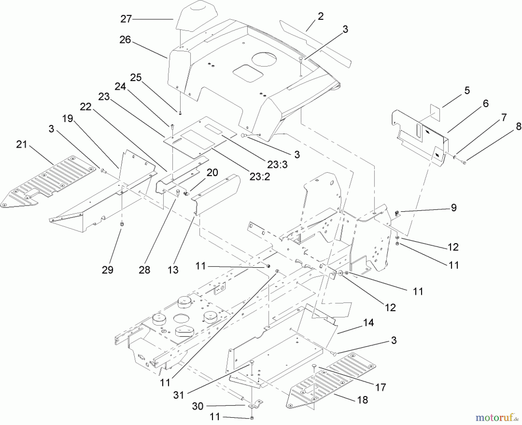  Toro Neu Mowers, Lawn & Garden Tractor Seite 1 72201 (420) - Toro 420 Garden Tractor, 2005 (250000001-250999999) FENDER AND FOOTREST ASSEMBLY