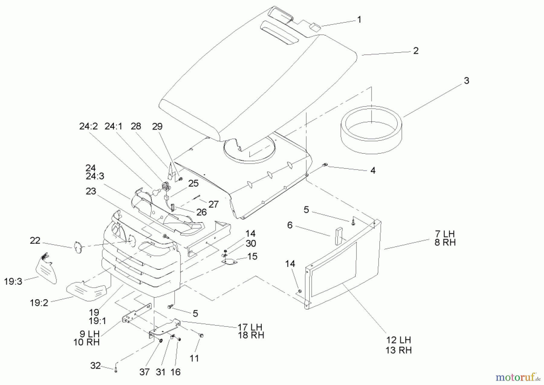  Toro Neu Mowers, Lawn & Garden Tractor Seite 1 72201 (420) - Toro 420 Garden Tractor, 2005 (250000001-250999999) HOOD AND GRILL ASSEMBLY