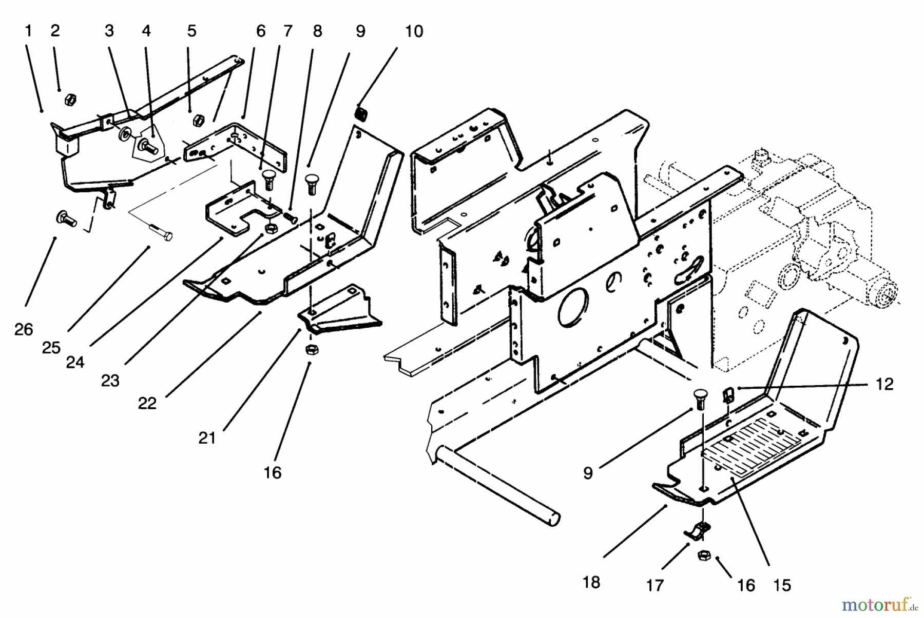 Toro Neu Mowers, Lawn & Garden Tractor Seite 1 73400 (314-8) - Toro 314-8 Garden Tractor, 1994 (4900001-4999999) BELT GUARD & FOOTRESTS