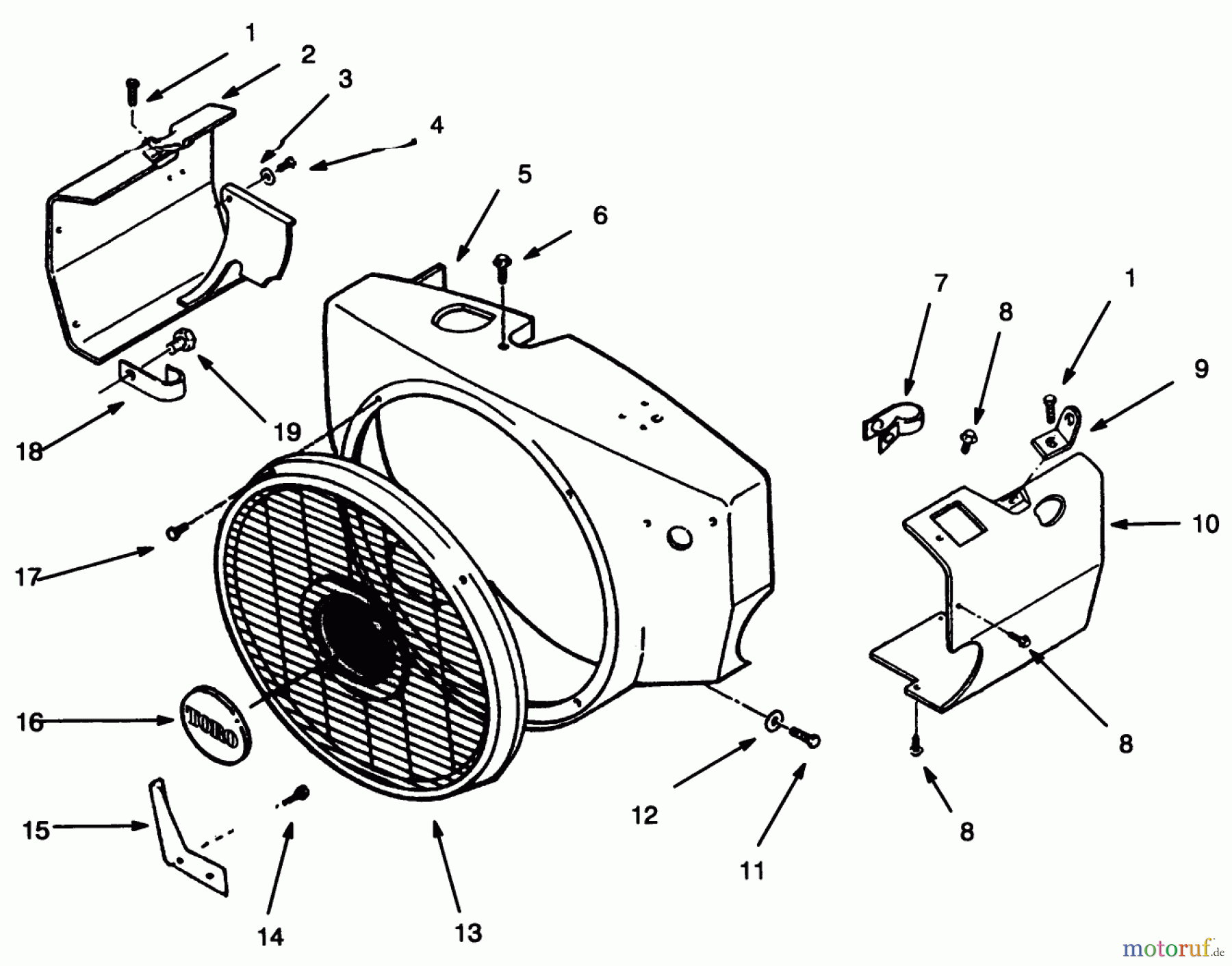  Toro Neu Mowers, Lawn & Garden Tractor Seite 1 73420 (416-8) - Toro 416-8 Garden Tractor, 1995 (5900615-5900714) BLOWER HOUSING