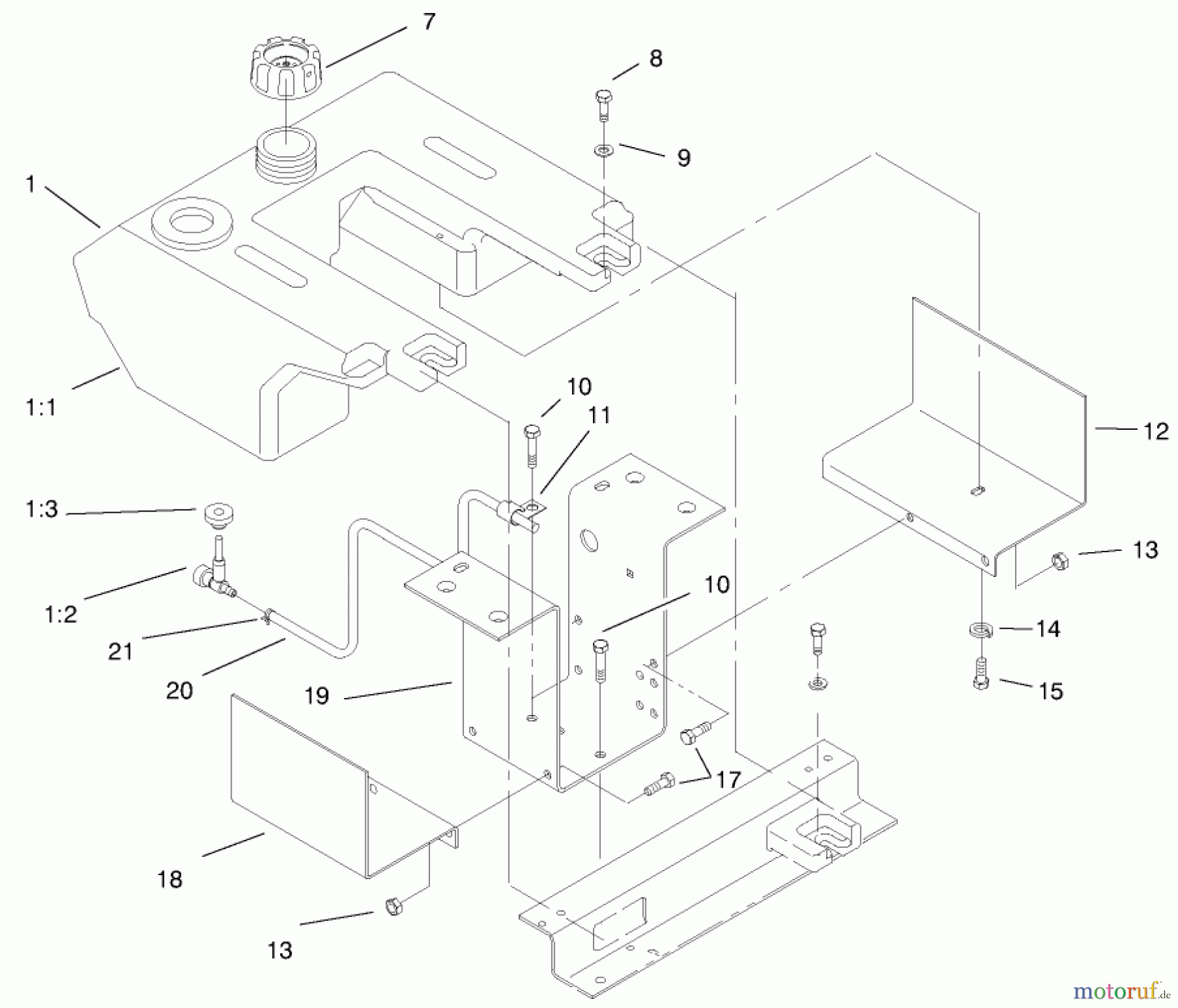 Toro Neu Mowers, Lawn & Garden Tractor Seite 1 73449 (314-8) - Toro 314-8 Garden Tractor, 1999 (9900001-9999999) FUEL TANK ASSEMBLY