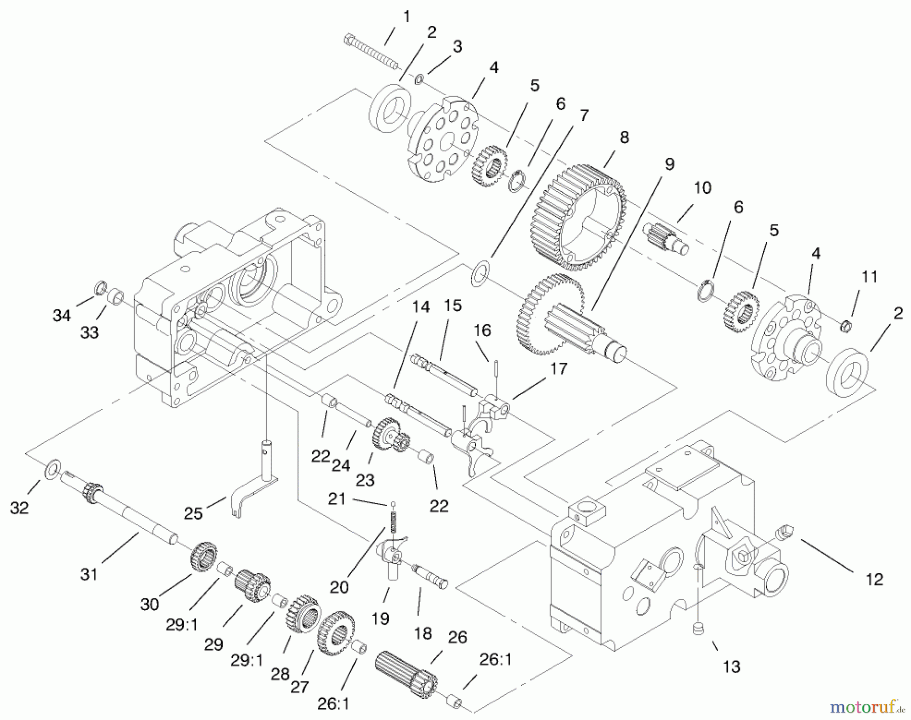  Toro Neu Mowers, Lawn & Garden Tractor Seite 1 73449 (314-8) - Toro 314-8 Garden Tractor, 1999 (9900001-9999999) TRANSMISSION 8-SPEED 4 PINION (MODEL 73429 ONLY) #2