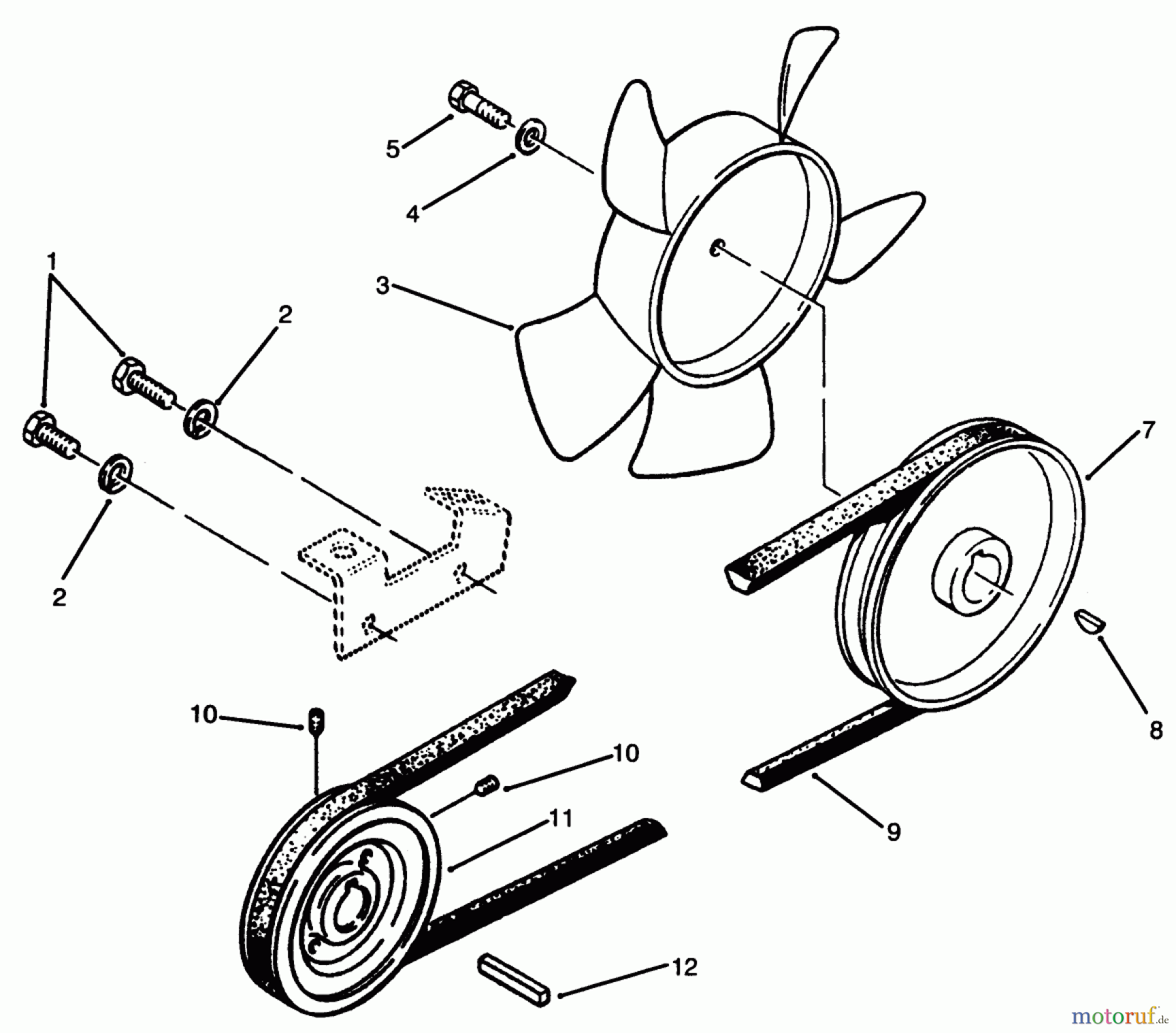Toro Neu Mowers, Lawn & Garden Tractor Seite 1 73501 (520-H) - Toro 520-H Garden Tractor, 1995 (59002947-59999999) DRIVE BELT AND PULLEYS