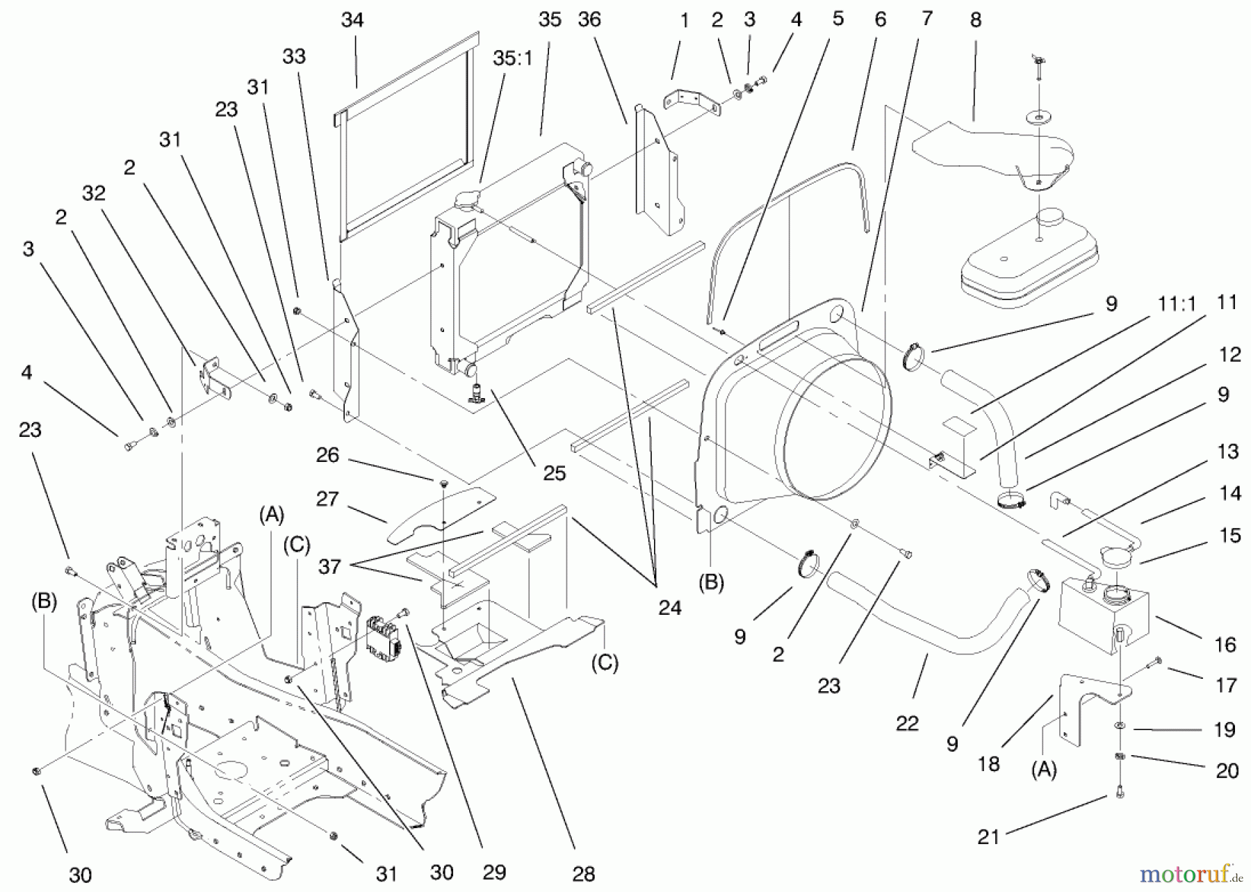  Toro Neu Mowers, Lawn & Garden Tractor Seite 1 73545 (520Lxi) - Toro 520Lxi Garden Tractor, 1998 (8900001-8999999) LIQUID COOLED GAS ENGINE ASSEMBLY #2