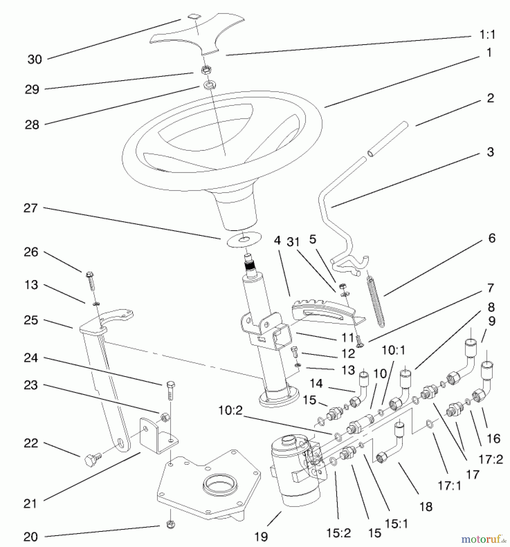 Toro Neu Mowers, Lawn & Garden Tractor Seite 1 73580 (520Lxi) - Toro 520Lxi Garden Tractor, 1999 (9900001-9999999) POWER STEERING & TILT ASSEMBLY