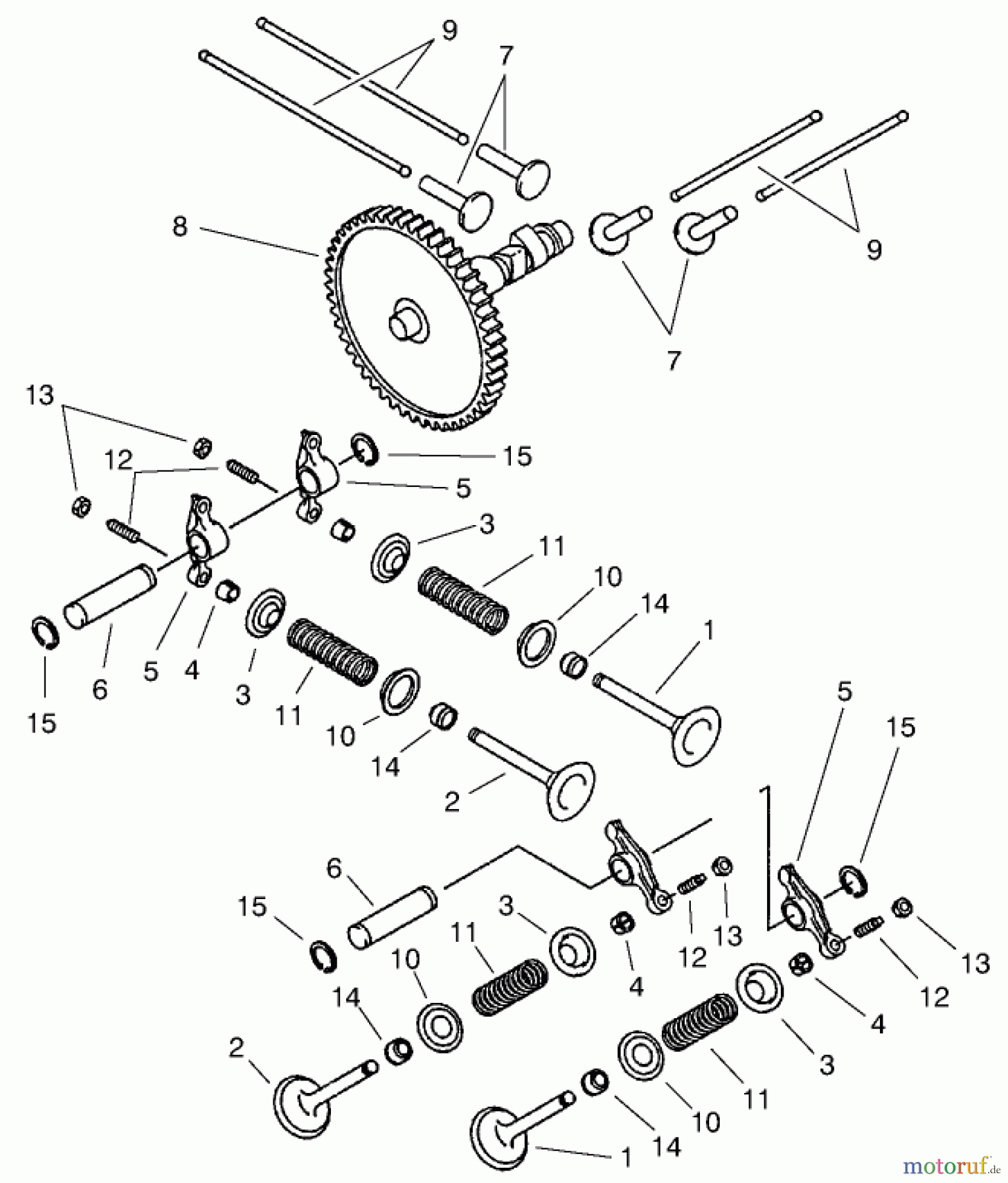  Toro Neu Mowers, Lawn & Garden Tractor Seite 1 73547 (520Lxi) - Toro 520Lxi Garden Tractor, 1999 (9900001-9999999) VALVE/CAMSHAFT ASSEMBLY