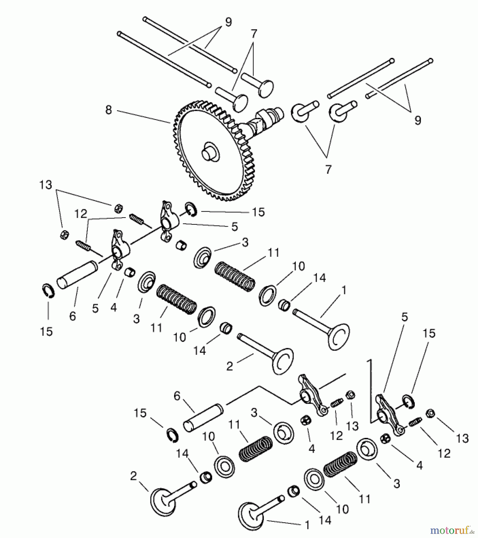  Toro Neu Mowers, Lawn & Garden Tractor Seite 1 73547 (520Lxi) - Toro 520Lxi Garden Tractor, 2001 (210000001-210999999) VALVE/CAMSHAFT ASSEMBLY