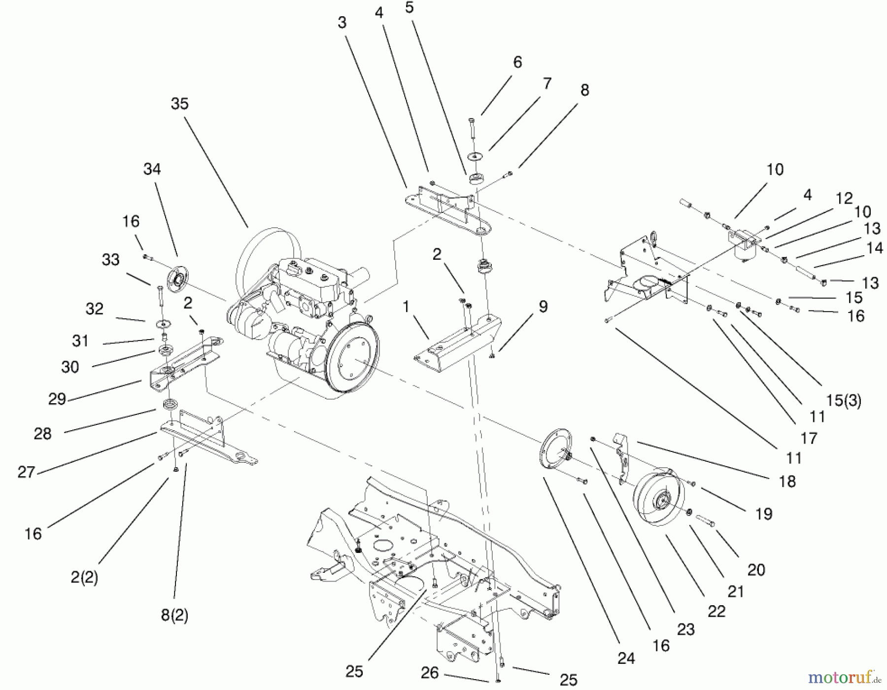  Toro Neu Mowers, Lawn & Garden Tractor Seite 1 73590 (523Dxi) - Toro 523Dxi Garden Tractor, 2000 (200000001-200999999) LIQUID COOLED DIESEL ENGINE ASSEMBLY #1