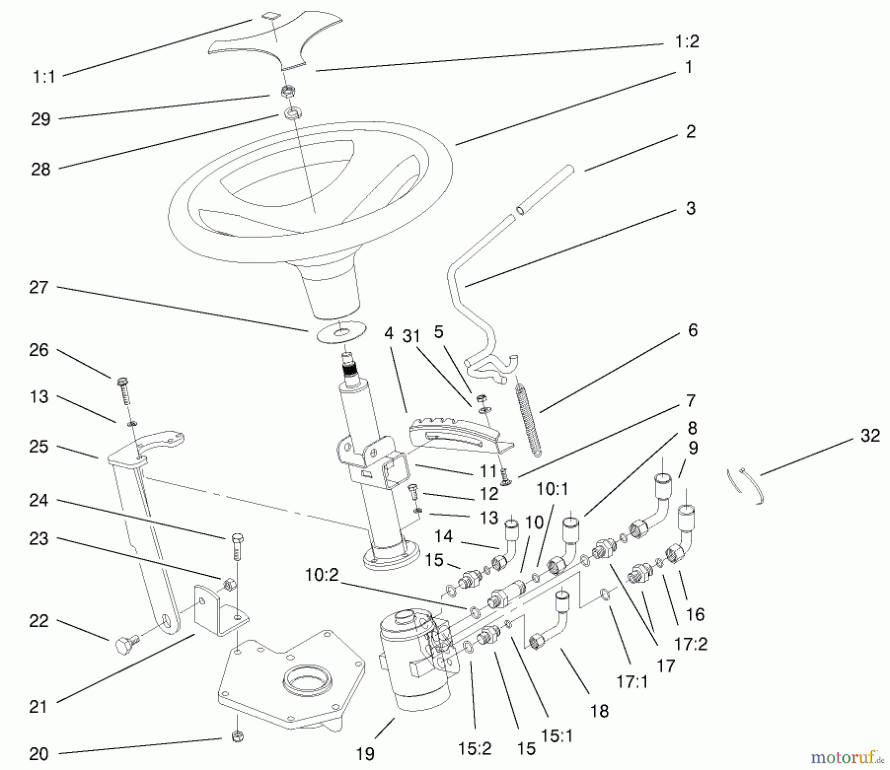  Toro Neu Mowers, Lawn & Garden Tractor Seite 1 73590 (523Dxi) - Toro 523Dxi Garden Tractor, 2000 (200000001-200999999) POWER STEERING & TILT ASSEMBLY