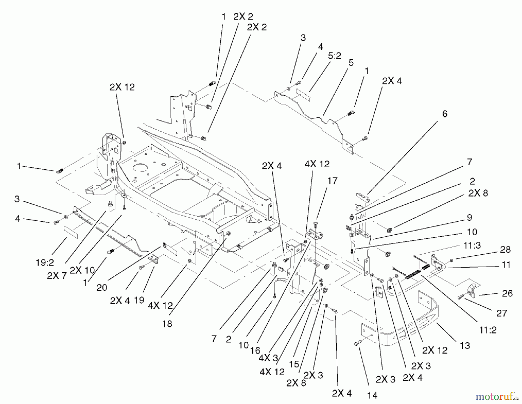  Toro Neu Mowers, Lawn & Garden Tractor Seite 1 73561 (522xi) - Toro 522xi Garden Tractor, 2003 (230000001-230999999) BUMPER & HOOD SUPPORT