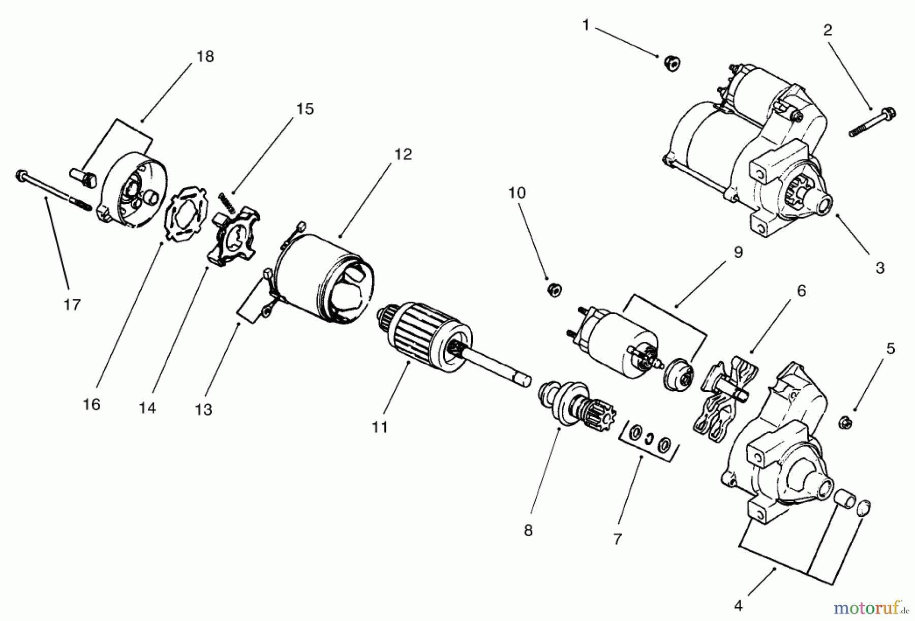Toro Neu Mowers, Lawn & Garden Tractor Seite 1 73570 (520xi) - Toro 520xi Garden Tractor, 2003 (230000001-230999999) GROUP 7-STARTER ASSEMBLY