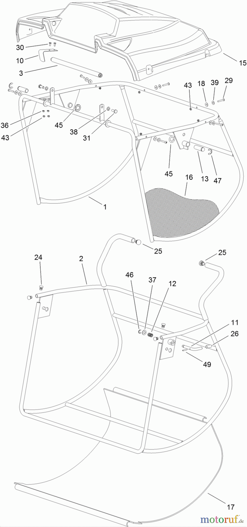  Toro Neu Mowers, Lawn & Garden Tractor Seite 1 74560 (DH 140) - Toro DH 140 Lawn Tractor, 2012 (SN 312000001-312999999) GRASS COLLECTOR ASSEMBLY