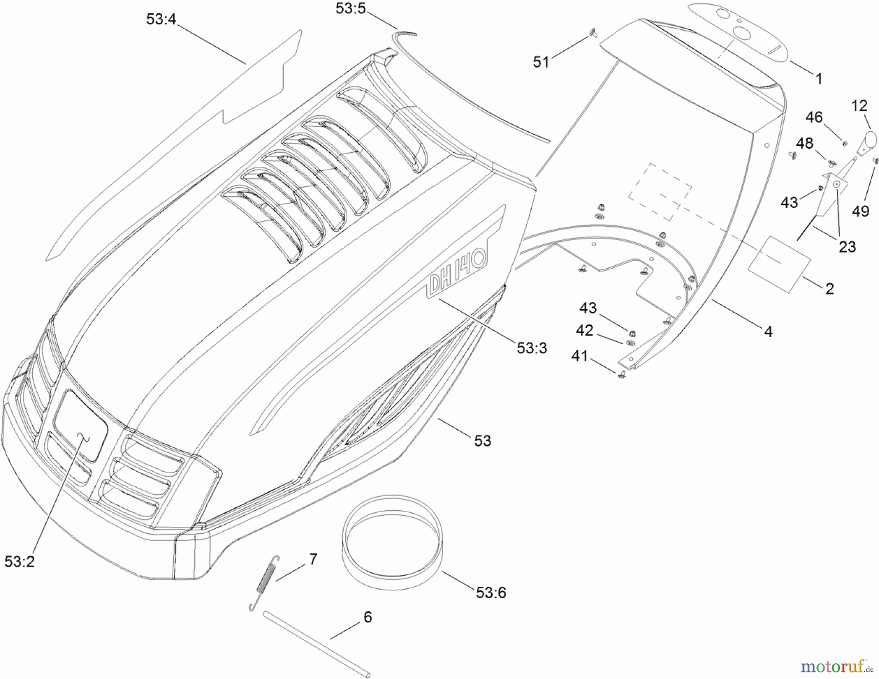  Toro Neu Mowers, Lawn & Garden Tractor Seite 1 74560 (DH 140) - Toro DH 140 Lawn Tractor, 2011 (311000001-311999999) HOOD AND CONTROL PANEL ASSEMBLY