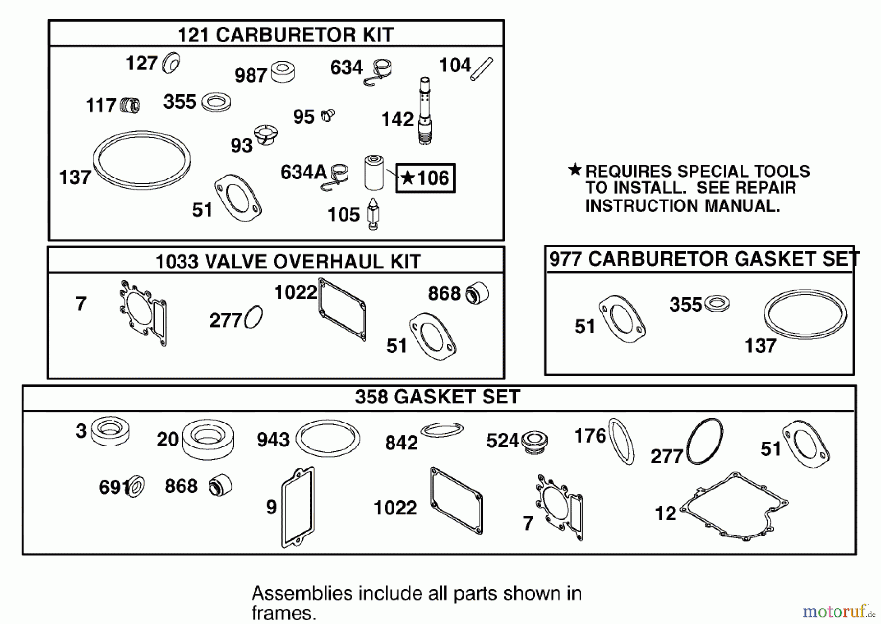  Toro Neu Mowers, Lawn & Garden Tractor Seite 1 74570 (170-DH) - Toro 170-DH Lawn Tractor, 2002 (220000001-220999999) CARBURETOR OVERHAUL KIT ASSEMBLY BRIGGS AND STRATTON 311777-0151-E1