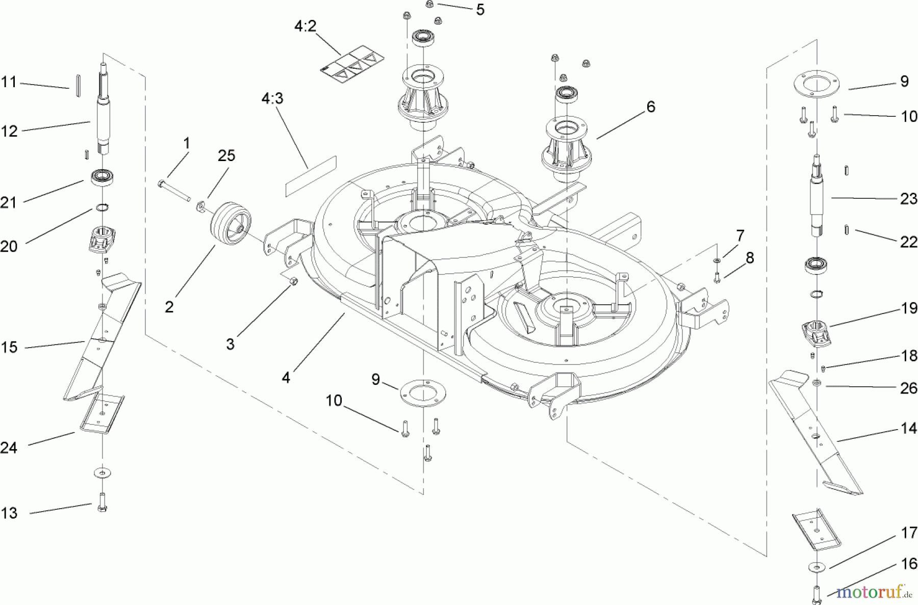 Toro Neu Mowers, Lawn & Garden Tractor Seite 1 74571 (DH 200) - Toro DH 200 Lawn Tractor, 2006 (260000001-260999999) CUTTING PAN AND MOWER HOUSING ASSEMBLY
