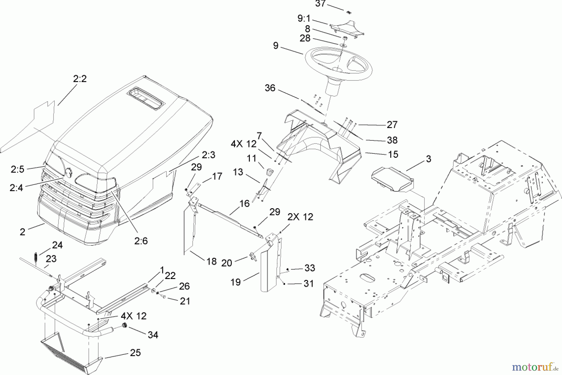 Toro Neu Mowers, Lawn & Garden Tractor Seite 1 74573 (DH 200) - Toro DH 200 Lawn Tractor, 2008 (280000001-280999999) HOOD ASSEMBLY