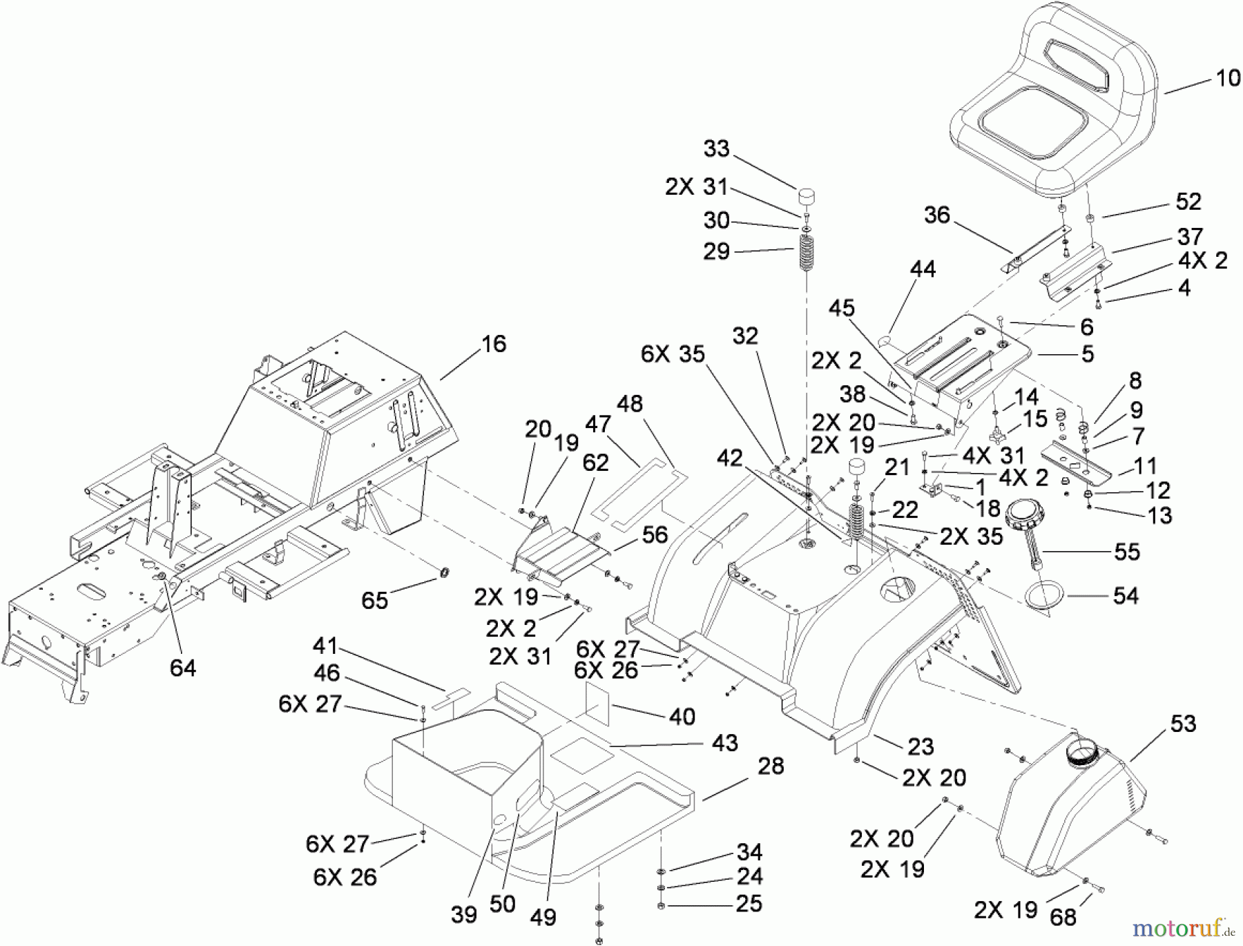  Toro Neu Mowers, Lawn & Garden Tractor Seite 1 74582 (DH 210) - Toro DH 210 Lawn Tractor, 2009 (290000001-290999999) FRAME ASSEMBLY