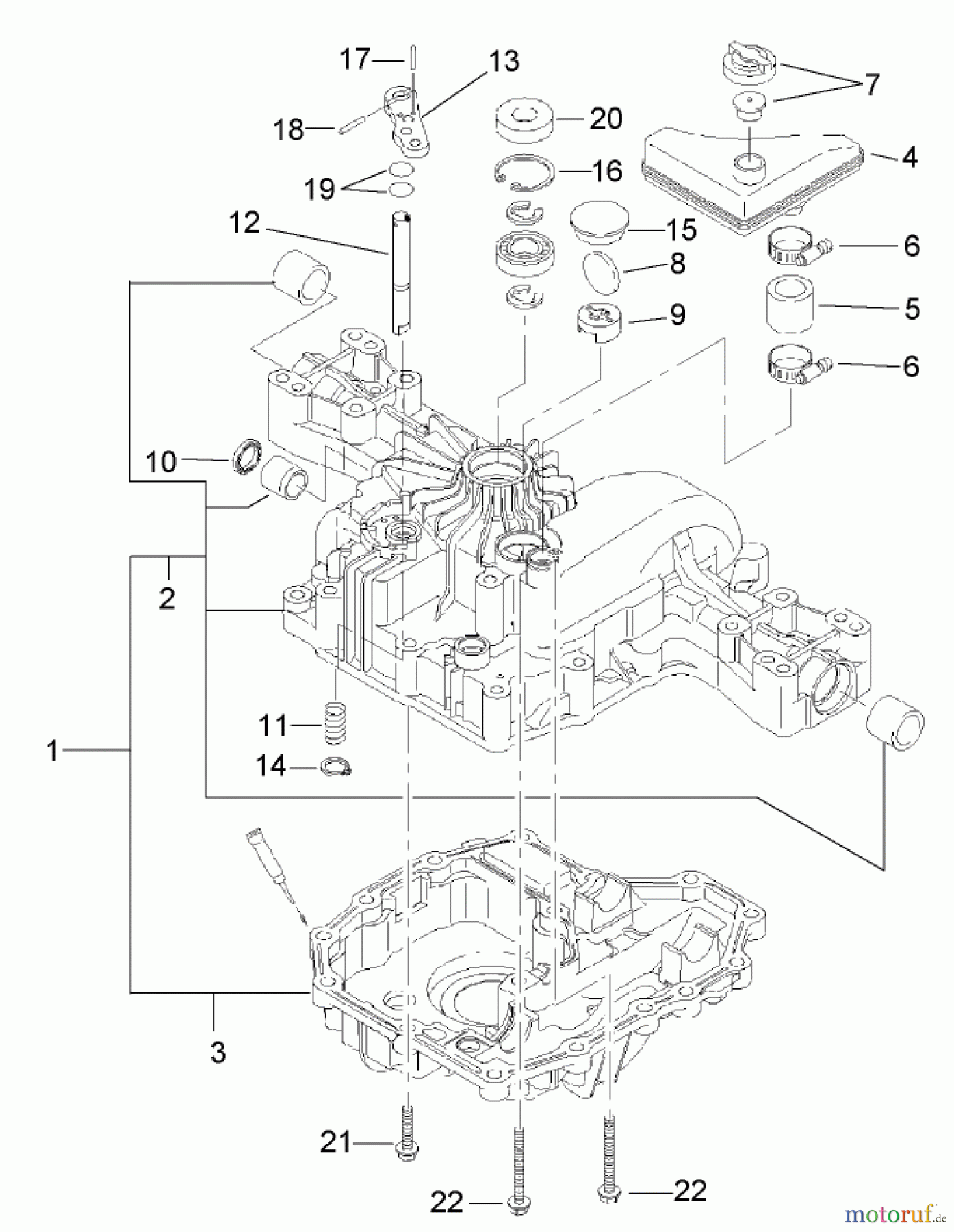  Toro Neu Mowers, Lawn & Garden Tractor Seite 1 74592 (DH 220) - Toro DH 220 Lawn Tractor, 2007 (270000001-270000651) TRANSAXLE CASE ASSEMBLY TRANSMISSION ASSEMBLY NO. 104-2889