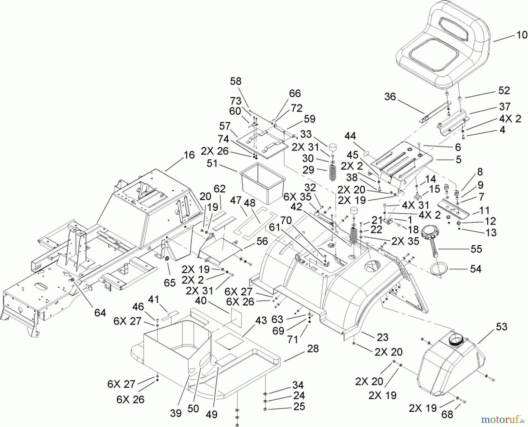 Toro Neu Mowers, Lawn & Garden Tractor Seite 1 74592 (DH 220) - Toro DH 220 Lawn Tractor, 2007 (270000652-270999999) FRAME ASSEMBLY
