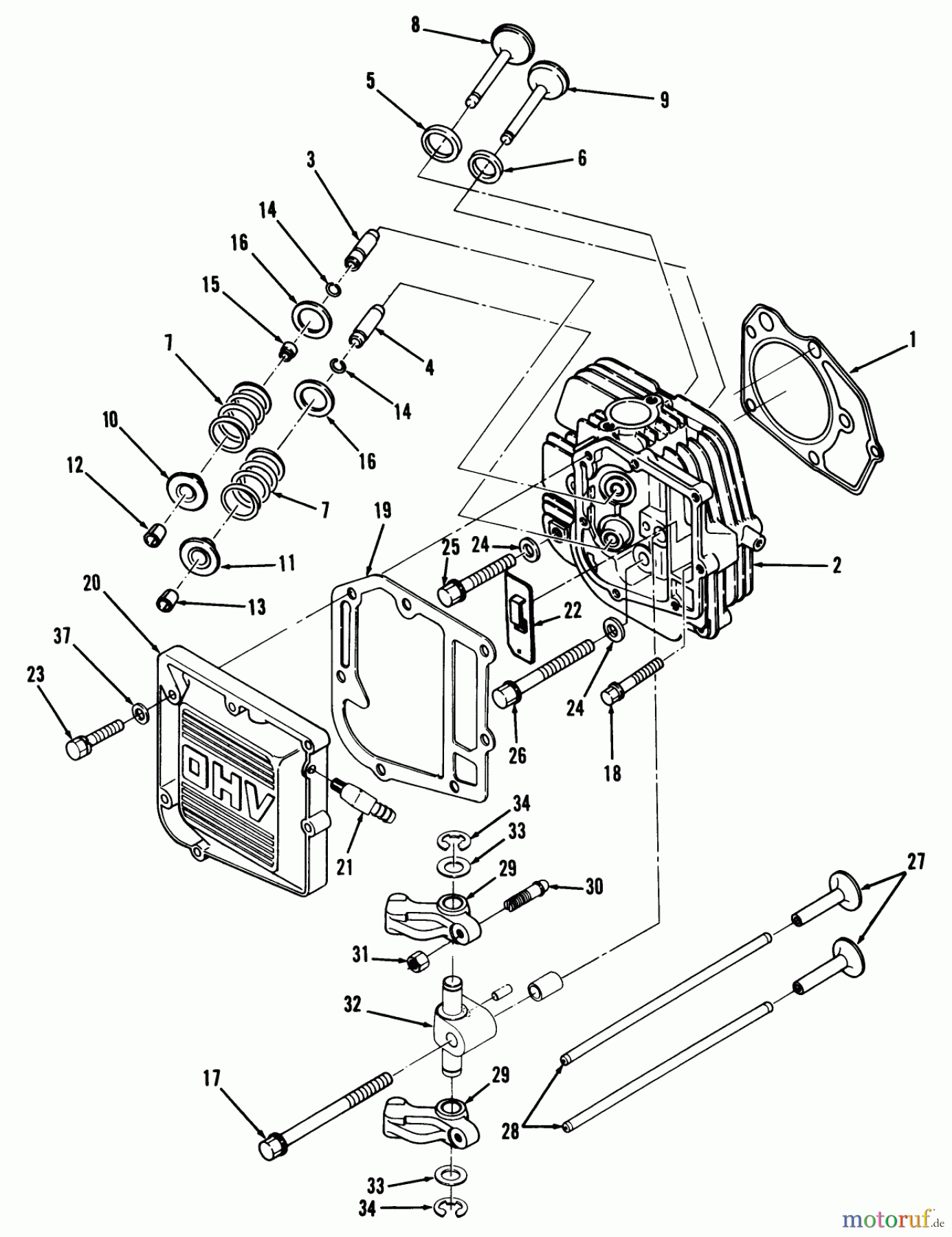  Toro Neu Mowers, Lawn & Garden Tractor Seite 2 R2-12OE01 (212-H) - Toro 212-H Tractor, 1991 (1000001-1999999) 12HP ENGINE CYLINDER HEAD & VALVES ASSEMBLY