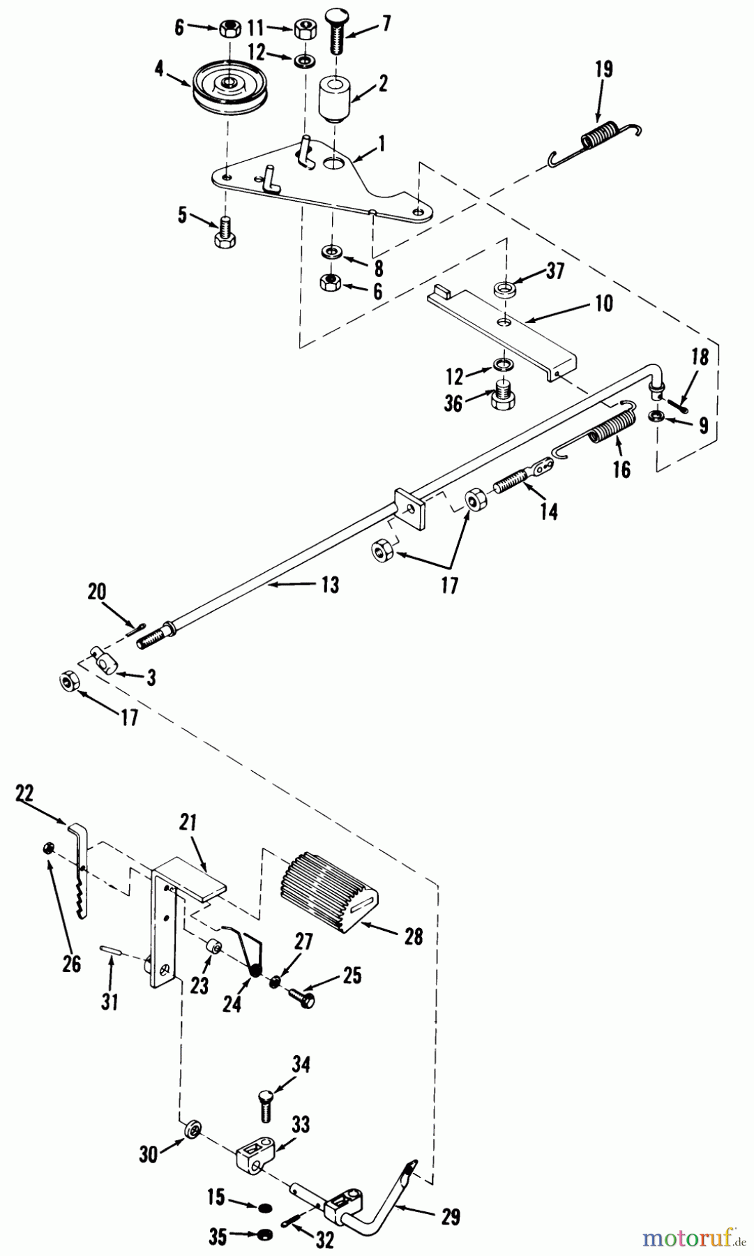  Toro Neu Mowers, Rear-Engine Rider 03-11BP01 (A-111) - Toro A-111 5-Speed Rear Engine Rider, 1980 BRAKE AND CLUTCH LINKAGE