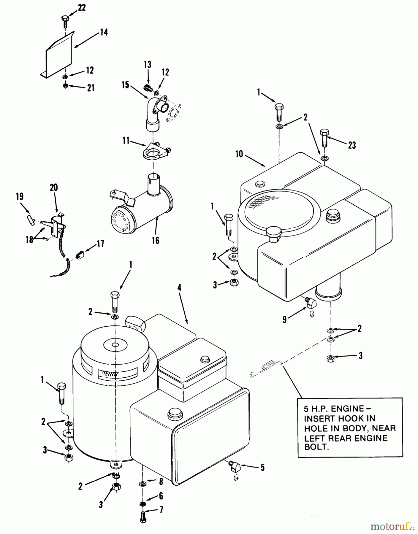  Toro Neu Mowers, Rear-Engine Rider 23-08BP01 (A-81) - Toro A-81 5-Speed Rear Engine Rider, 1982 ENGINE, THROTTLE CONTROL AND EXHAUST SYSTEM