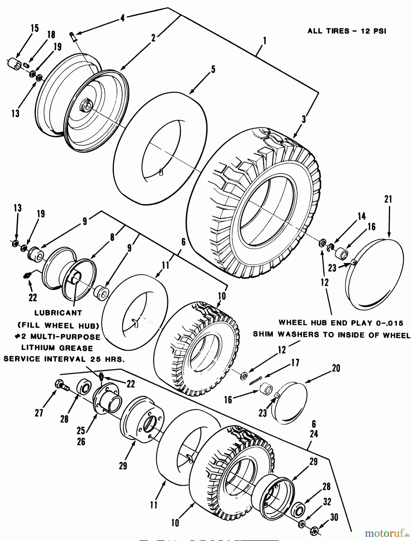  Toro Neu Mowers, Rear-Engine Rider 33-08B401 (108-4) - Toro 108-4 Rear Engine Rider, 1987 WHEELS AND TIRES