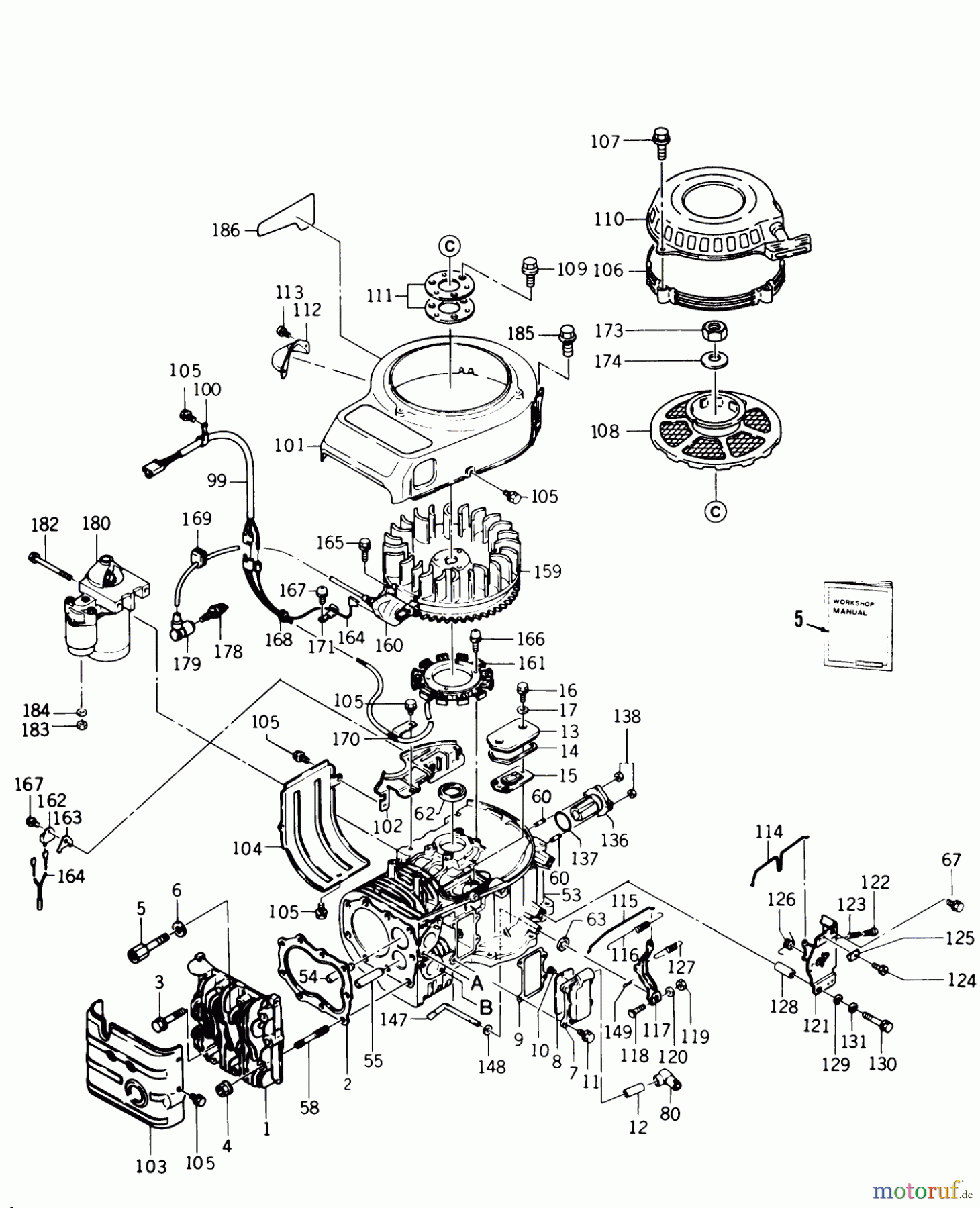 Toro Neu Mowers, Rear-Engine Rider 33-08B402 (108-4) - Toro 108-4 Rear Engine Rider, 1988 KAWASAKI FB460V TYPE BS-15 ENGINE #1