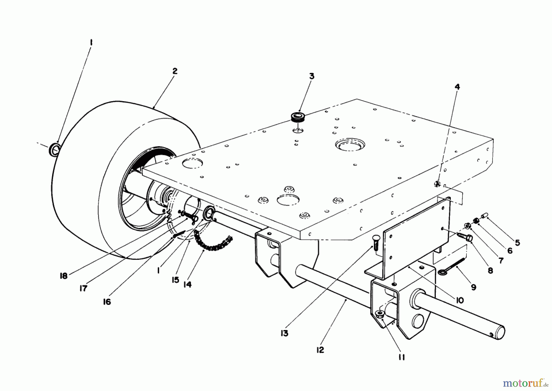  Toro Neu Mowers, Rear-Engine Rider 55600 - Toro HMR-1200, 1989 (9000001-9999999) REAR WHEEL & AXLE ASSEMBLY