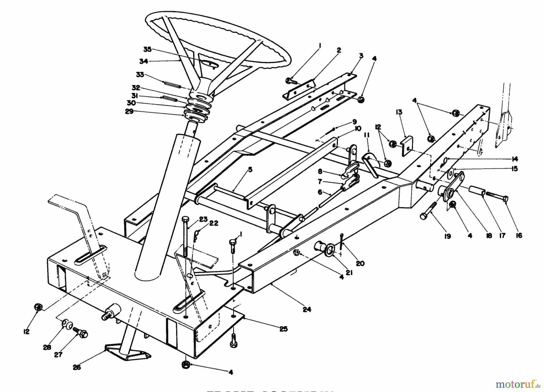  Toro Neu Mowers, Rear-Engine Rider 56123 (8-25) - Toro 8-25 Rear Engine Rider, 1989 (9000001-9999999) FRAME ASSEMBLY