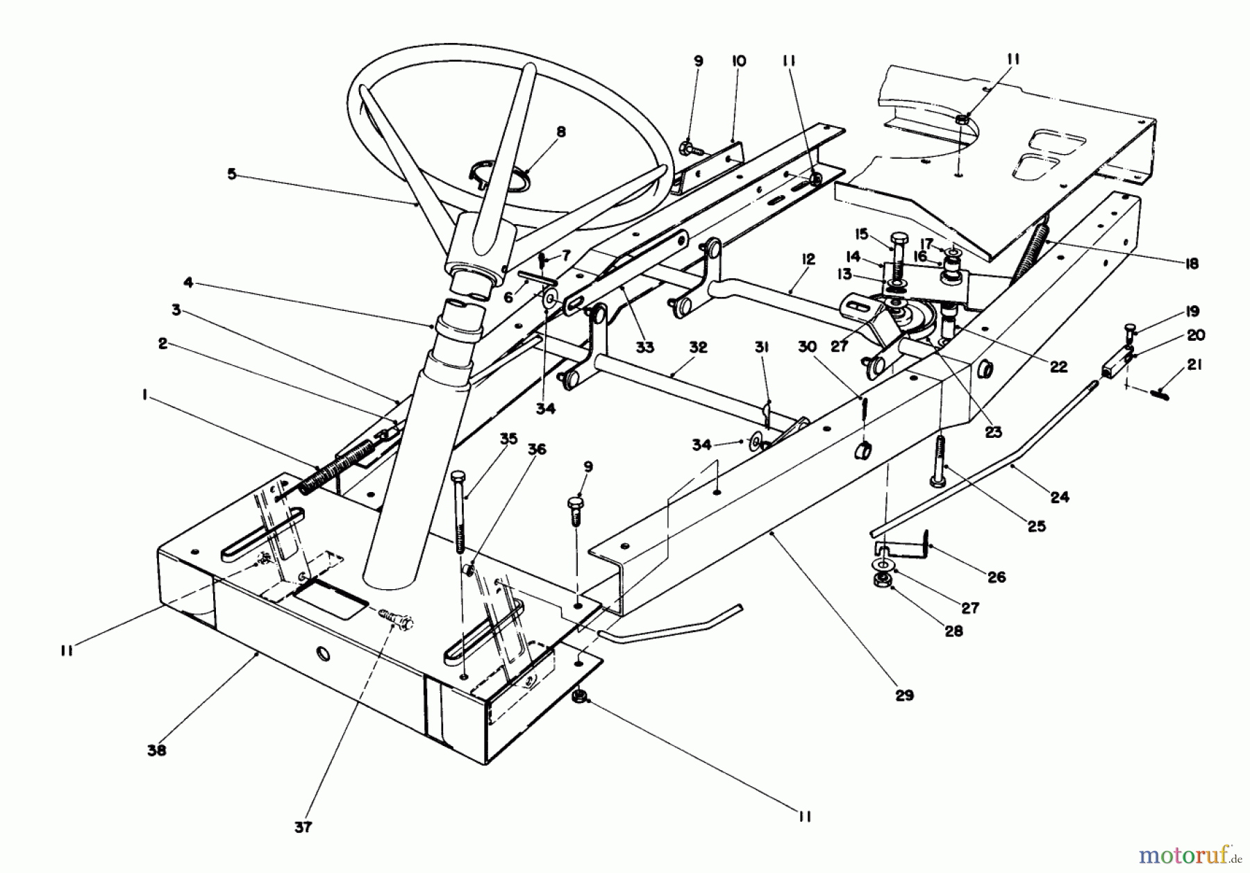 Toro Neu Mowers, Rear-Engine Rider 56125 (7-25) - Toro 7-25 Rear Engine Rider, 1983 (3000001-3999999) FRAME ASSEMBLY